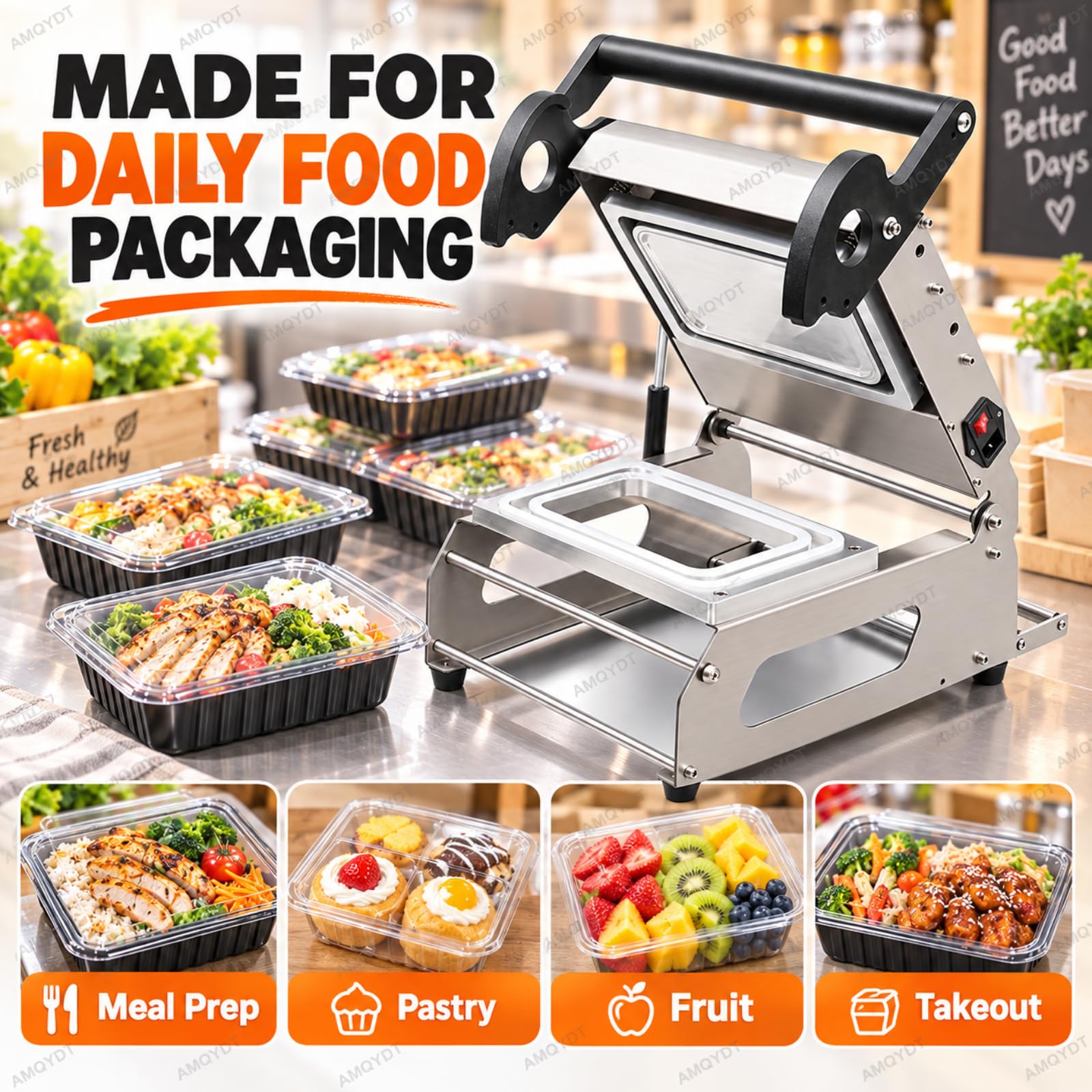 Selladora Manual De Bandejas De Alimentos, Máquina Comercial De Termosellado De Bandejas De Alimentos, Máquina De Envasado Manual De Acero Inoxidable Con Temperatura Ajustable Para Comidas Para