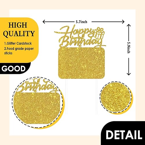 Miniatura 2 de Decoración dorada para tarta de cumpleaños con marco de fotos, decoración de pastel de cumpleaños para niñas, niños, mujeres, hombres, cumpleaños,