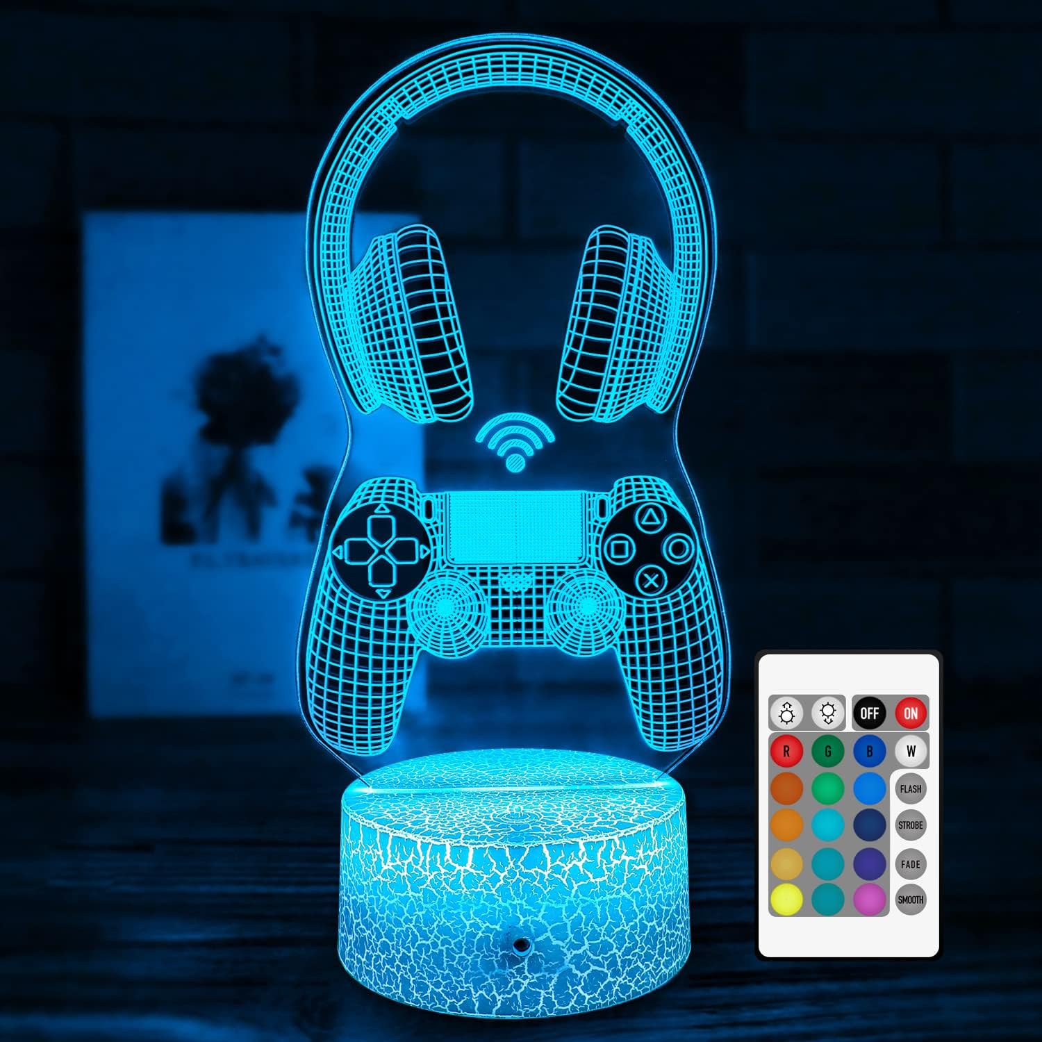 Gaming Night Light Gamer Room Decor for Boys 3D Illusion Lamp with Remote Control and Touch 16 Colors Gamer Gift for Kids Teen Boys Girls Video Game Battle Signs Gift