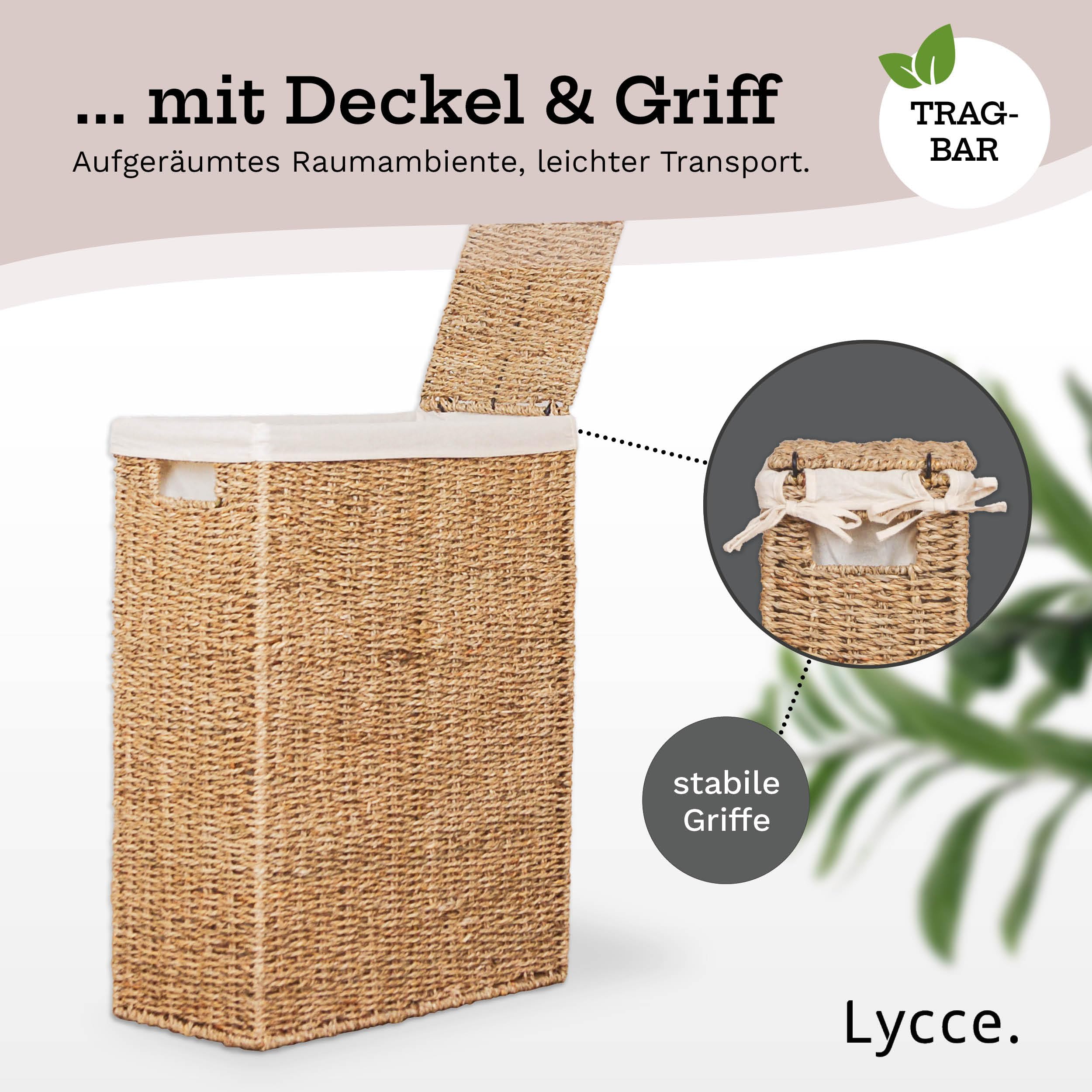 Lycce Wäschekorb schmal 50l, mit Deckel u. Henkel, Nischenwäschekorb Gr. 2