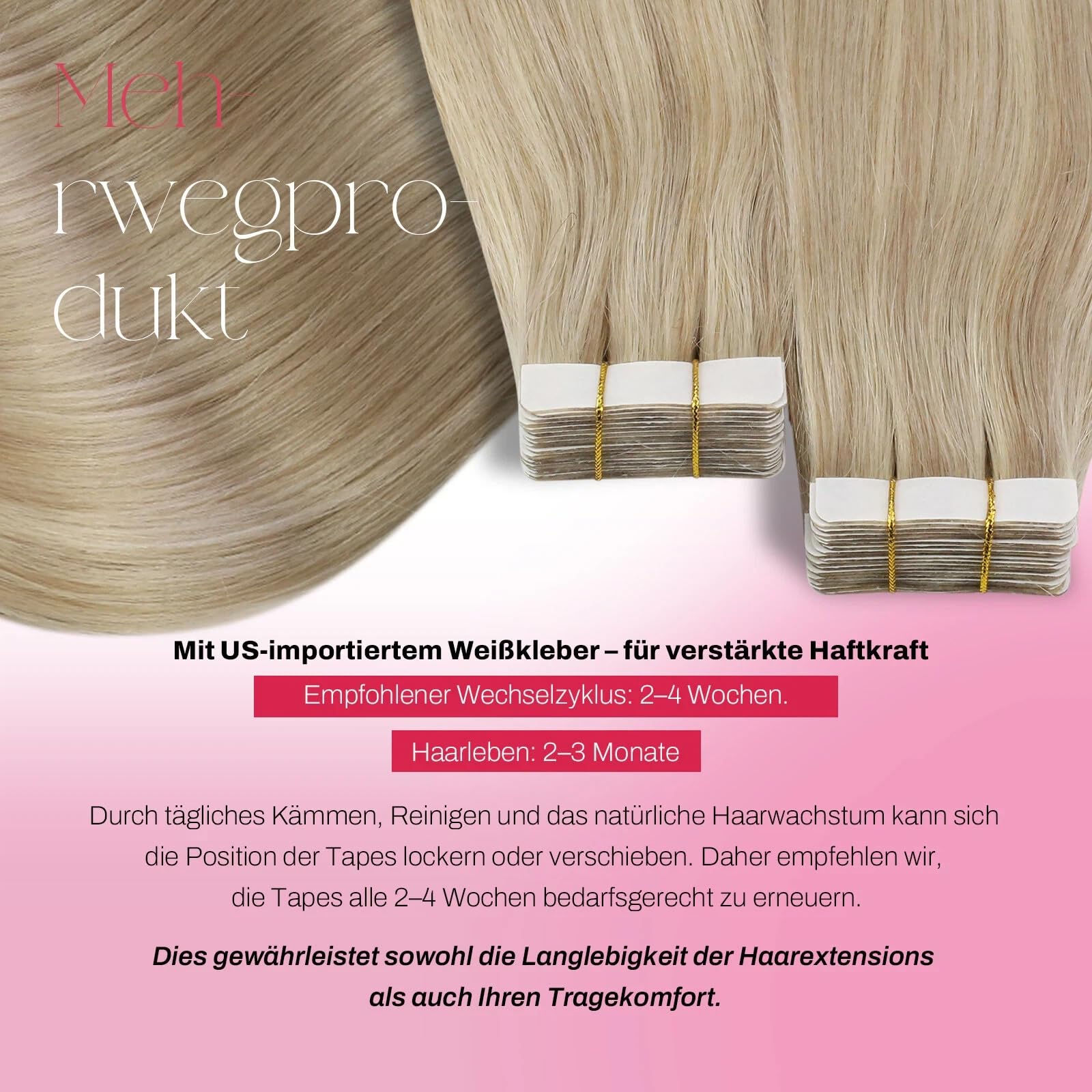 Moresoo Tape Extensions Echthaar Blond 40 cm Haarverlängerung Aschblond Platinblond Remy Unsichtbar 20 Stück 50 Gramm #18/613 16 Zoll