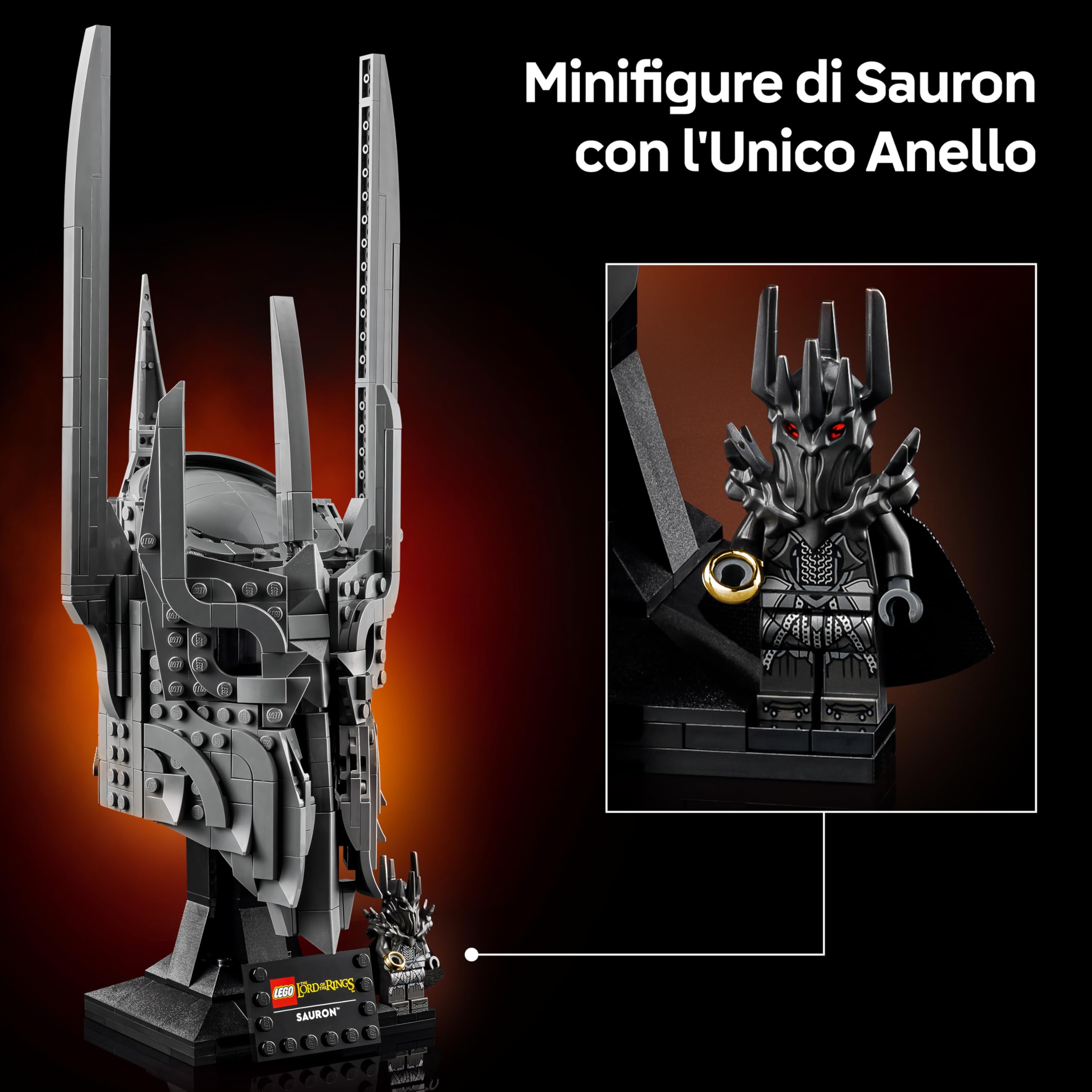 LEGO Icons Il Signore degli Anelli: Elmo di Sauron - Kit di Modellismo da Esposizione per Adulti - con l'Unico Anello e una Minifigure da Collezione - Idea Regalo Fai da Te per i Fan dei Film - 11373