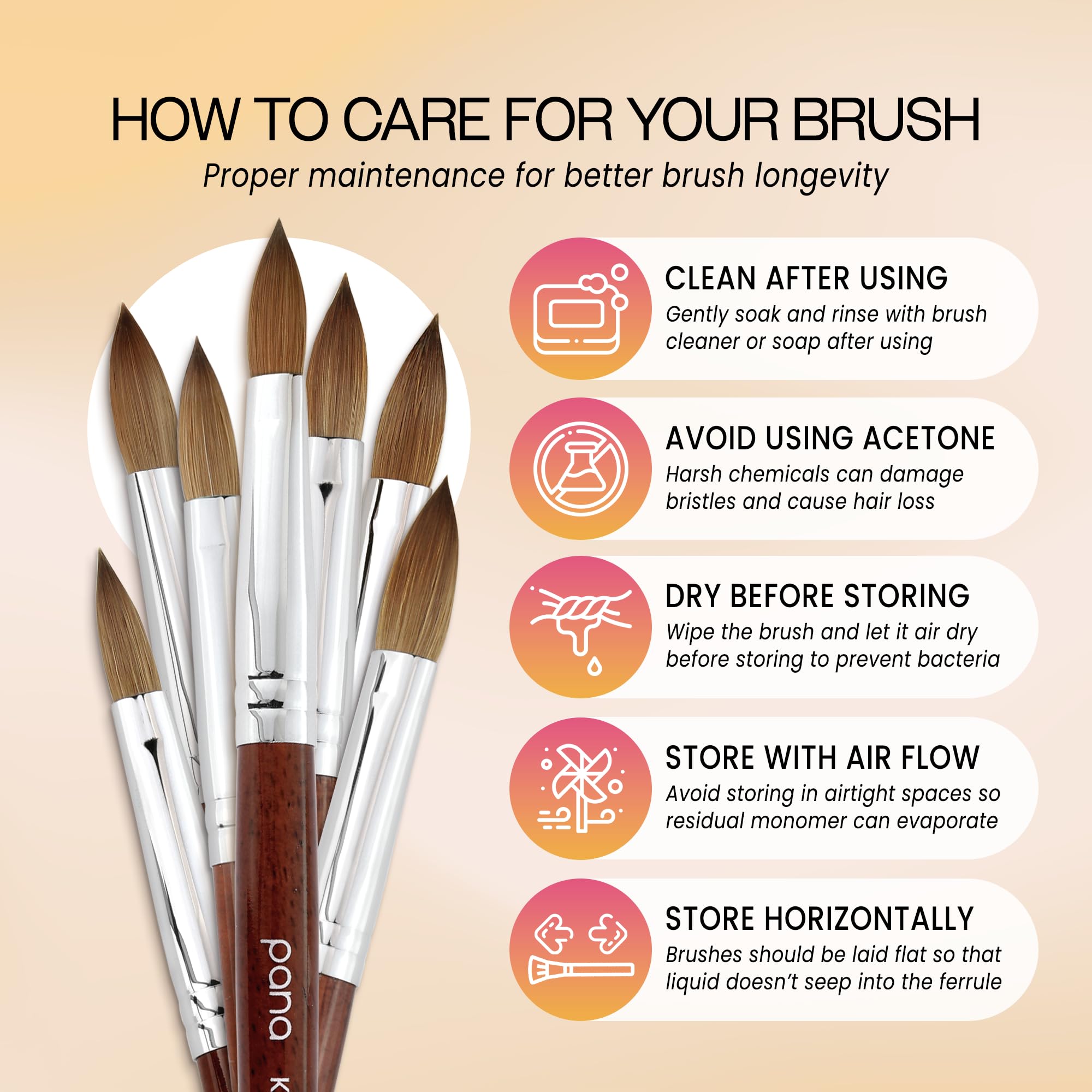 PANA Pure Kolinsky Hair Oval Crimped Acrylic Nail Brush with Silver Ferrule