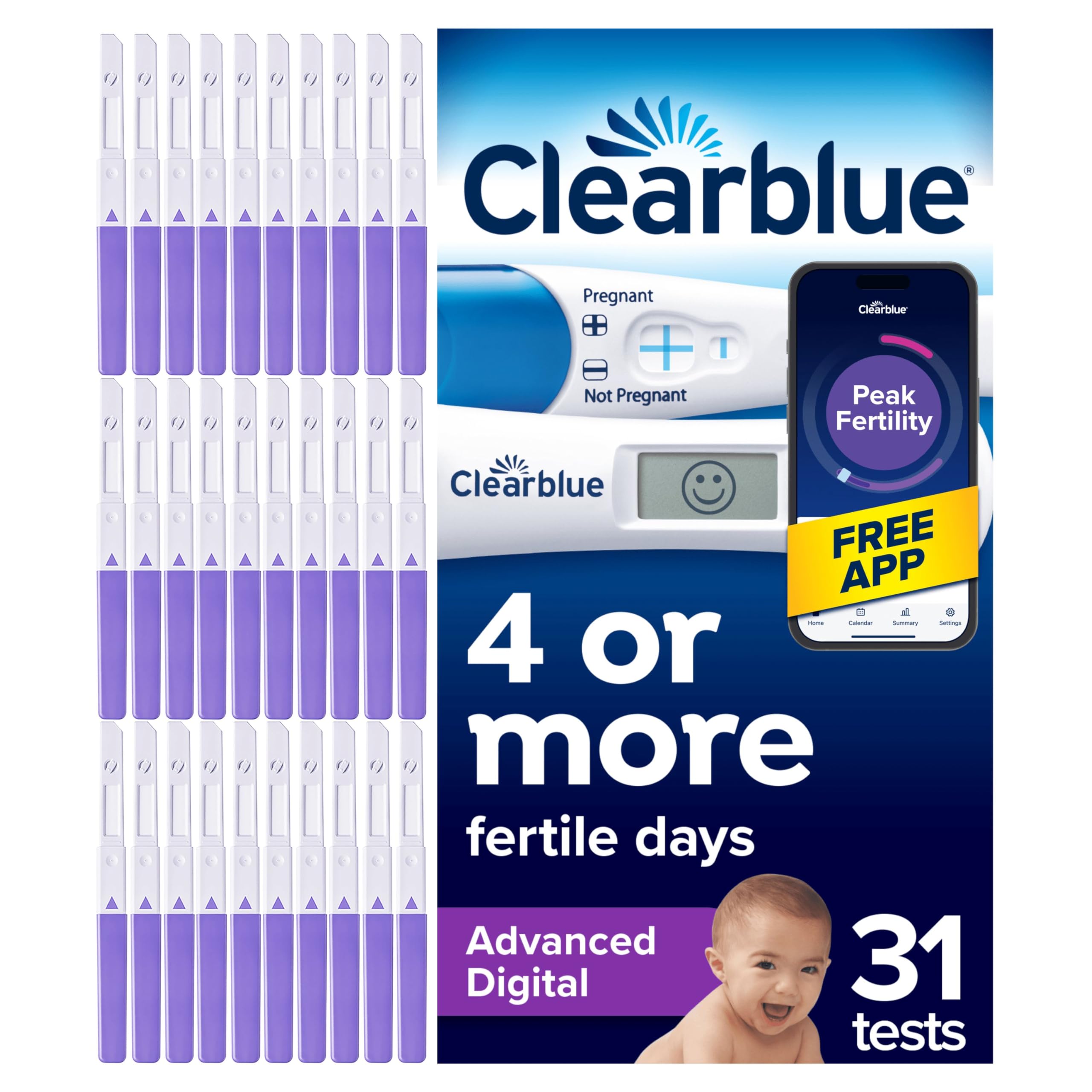 Clearblue 30 Advanced Digital Ovulation Tests and 1 Pregnancy Test Kit – Typically IDENTIFIES at Least 2X More Fertile Days vs LH only Ovulation Test Strips, Double Your Chances of Getting Pregnant