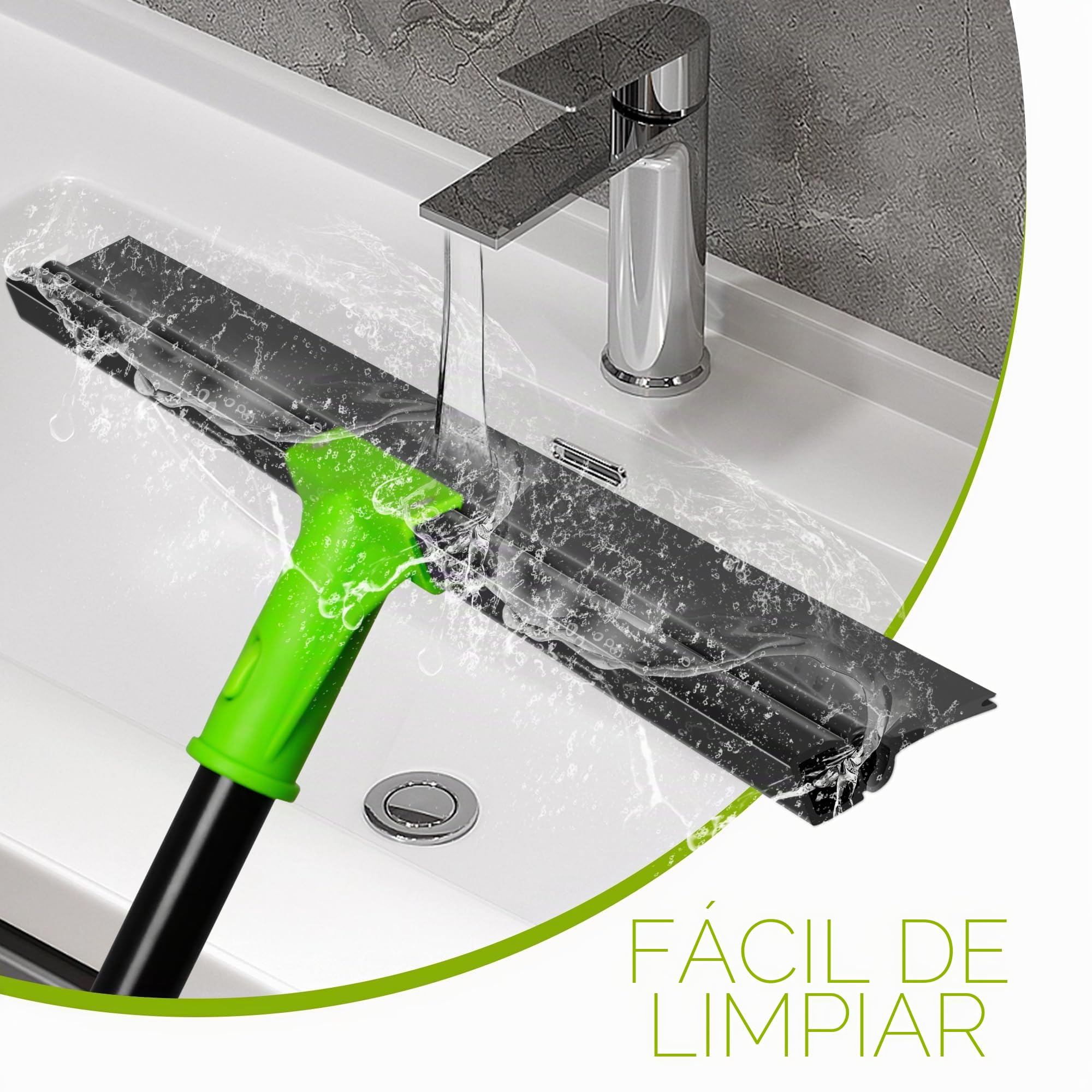 Escobilla de goma para suelo con cabezal rascador de goma de silicona resistente de 24 pulgadas y mango ajustable de 60 pulgadas de largo, escobilla de ducha para suelo de hormigón, en