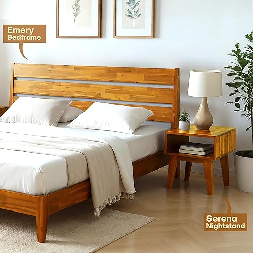 Miniatura 5 de Acacia Serena - Mesita de noche de madera maciza con estante de almacenamiento abierto, mesita de noche de madera, mesitas de noche para dormitorio,