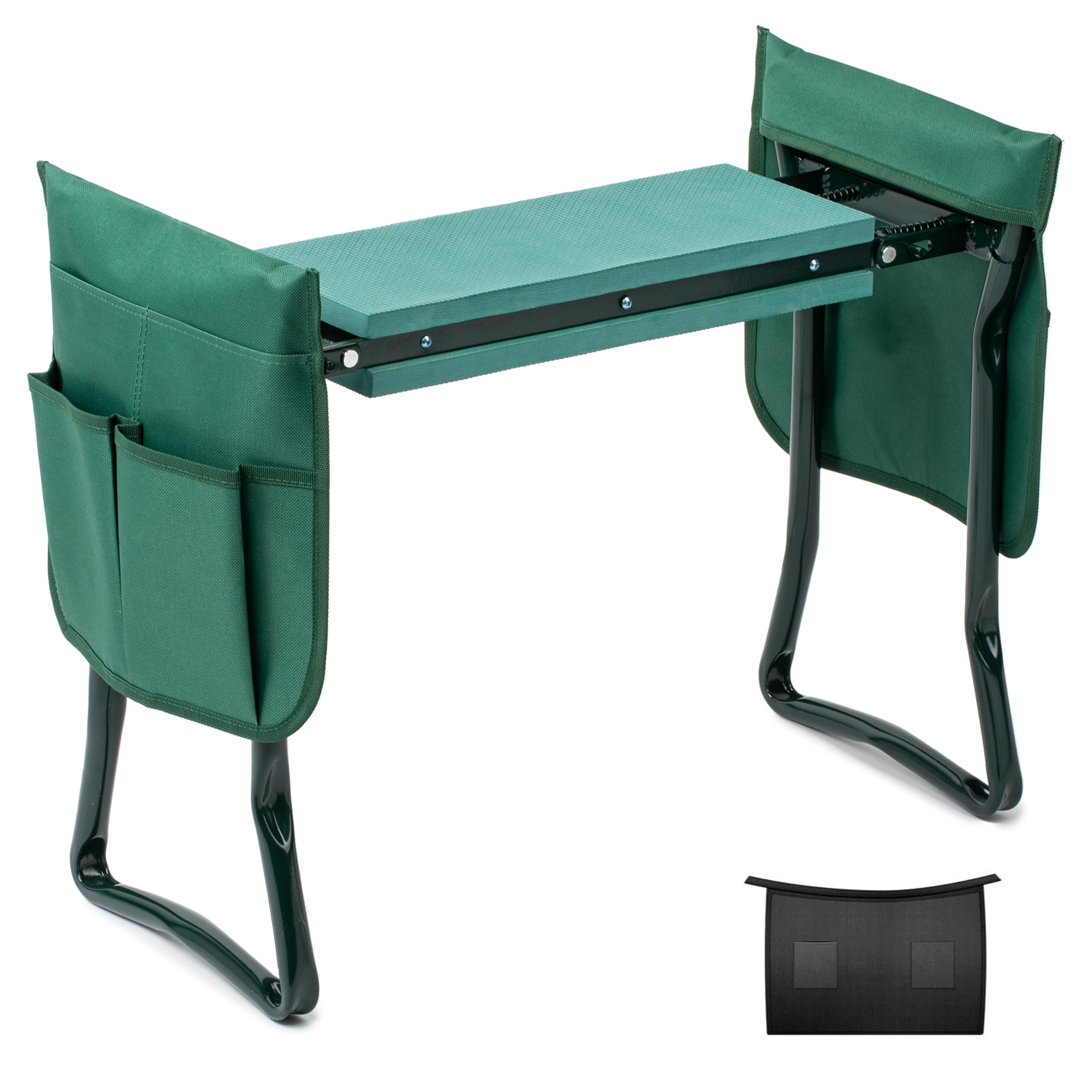 iPower Garden Kneeler and Seat with Sturdy Soft EVA Foam Pad, Foldable Kneeling Bench, 2 Tool Pouches Included, for Camping, Gardening, Fishing, Green