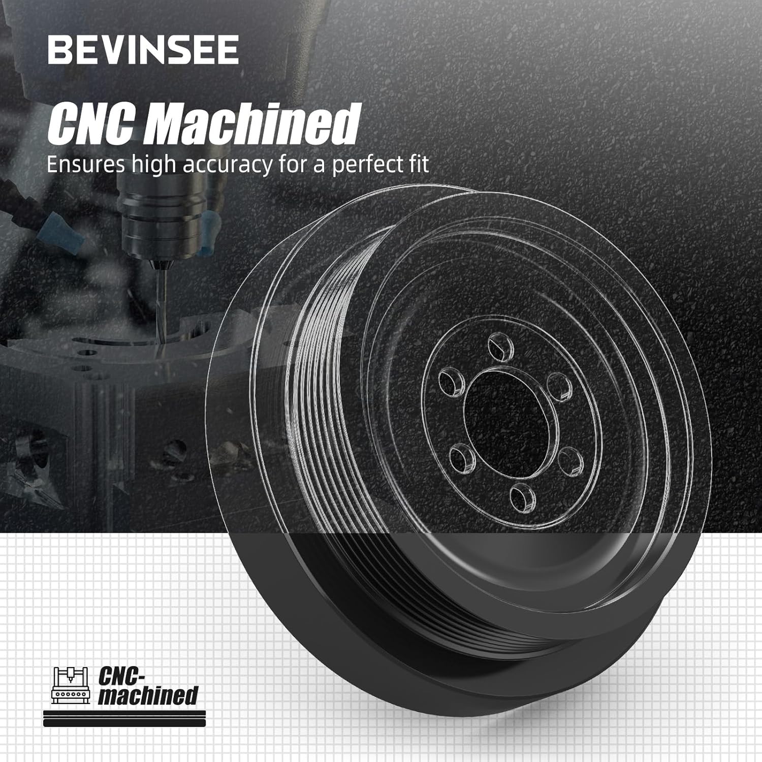 Bevinsee Lightweight Crank Pulley Compatible with E90 E91 E92 E93 E87 E82 135i 335i 1M N54, Replacement for 11227558083, Billet Aluminium Crankshaft Pulley, Only Fit For Automatic Transmission Vehicle