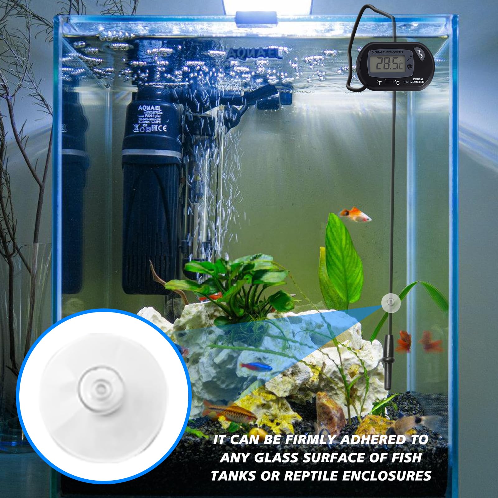 PRITOK Digital Aquarium Thermometer with Probe and Suction Cup: 10 Pack °C/°F Switchable Water Temperature Monitor with Large LCD Display for Fish Tanks Aquariums - Image 4
