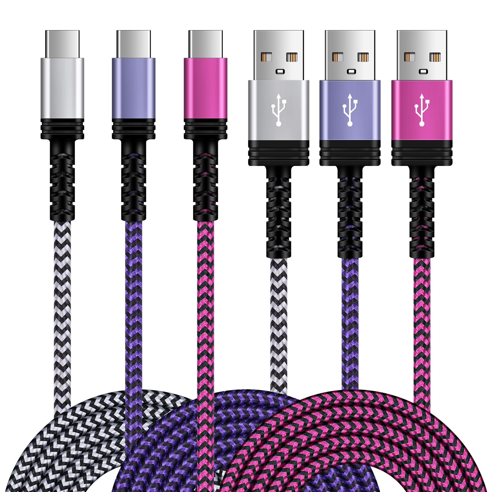 USB A to USB C Cord 6FT/3Pack for Samsung Galaxy S24 Ultra/S23/A15 5G/A14/A54 5G/A55/A35/A25/S22/S21 FE,C Type Charger Car Fast Charging Cable for iPhone 15 Pro/15 Pro Max/15 Plus/15,Pixel 8a/8/7