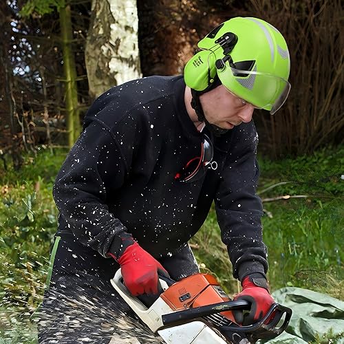Miniatura 6 de SAFEYEAR Casco de seguridad de motosierra estilo gorra con suspensión de trinquete de 4 puntos para mujeres y hombres con orejeras ajustables y