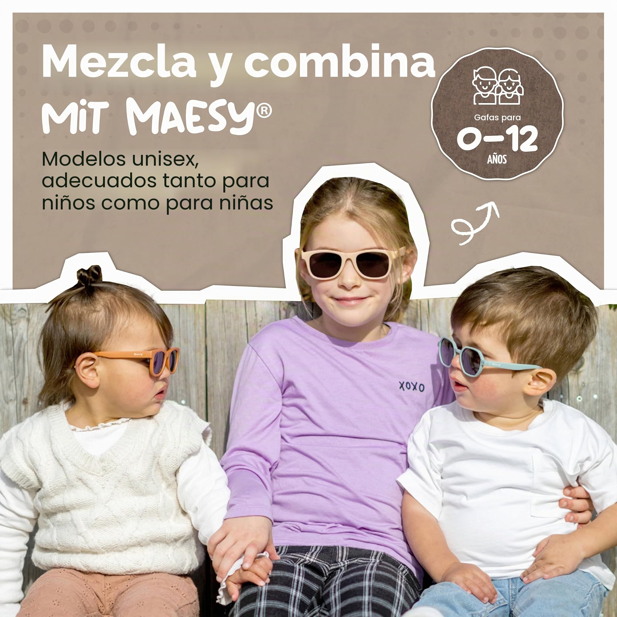 Gafas de Sol para Bebé, 0-2 Años, Protección Polarizada UV400, Montura Flexible y Blanda, Cinta Elástica Ajustable, Gafas de Sol Seguras y Cómodas para Bebés, Maes