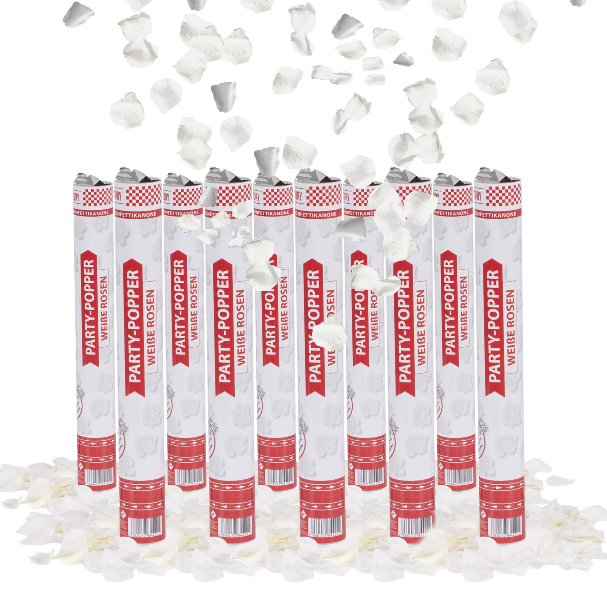 Party Factory Set de 10 Party Popper, 40 cm, confettis Roses Blancs, jusqu'à 8 m de Hauteur d'effet, Pluie de confettis pour Mariage, Saint-Valentin ou Anniversaire