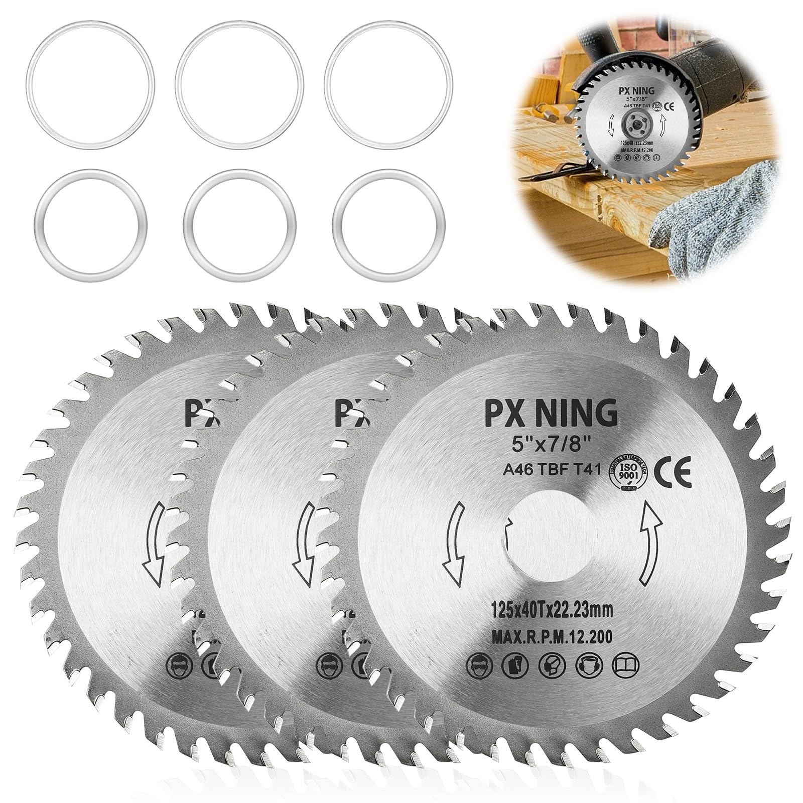 3 Pcs Angle Grinder Discs, 40T Carbide Tipped Circular Saw Blades, Wood Cutting Blades for Angle Grinder, Cutting Discs for DIY & Woodworking, 22.23mm Arbor (125mm)
