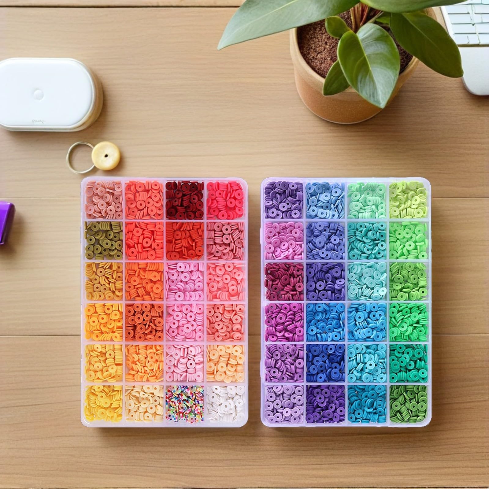 DOITOOL Kit de Cuentas de Arcilla Polimérica Incluye Caja de Almacenamiento Colores Variados, Material de Polímero y Metal para Hacer Pulseras y Collares para Manualidades DIY