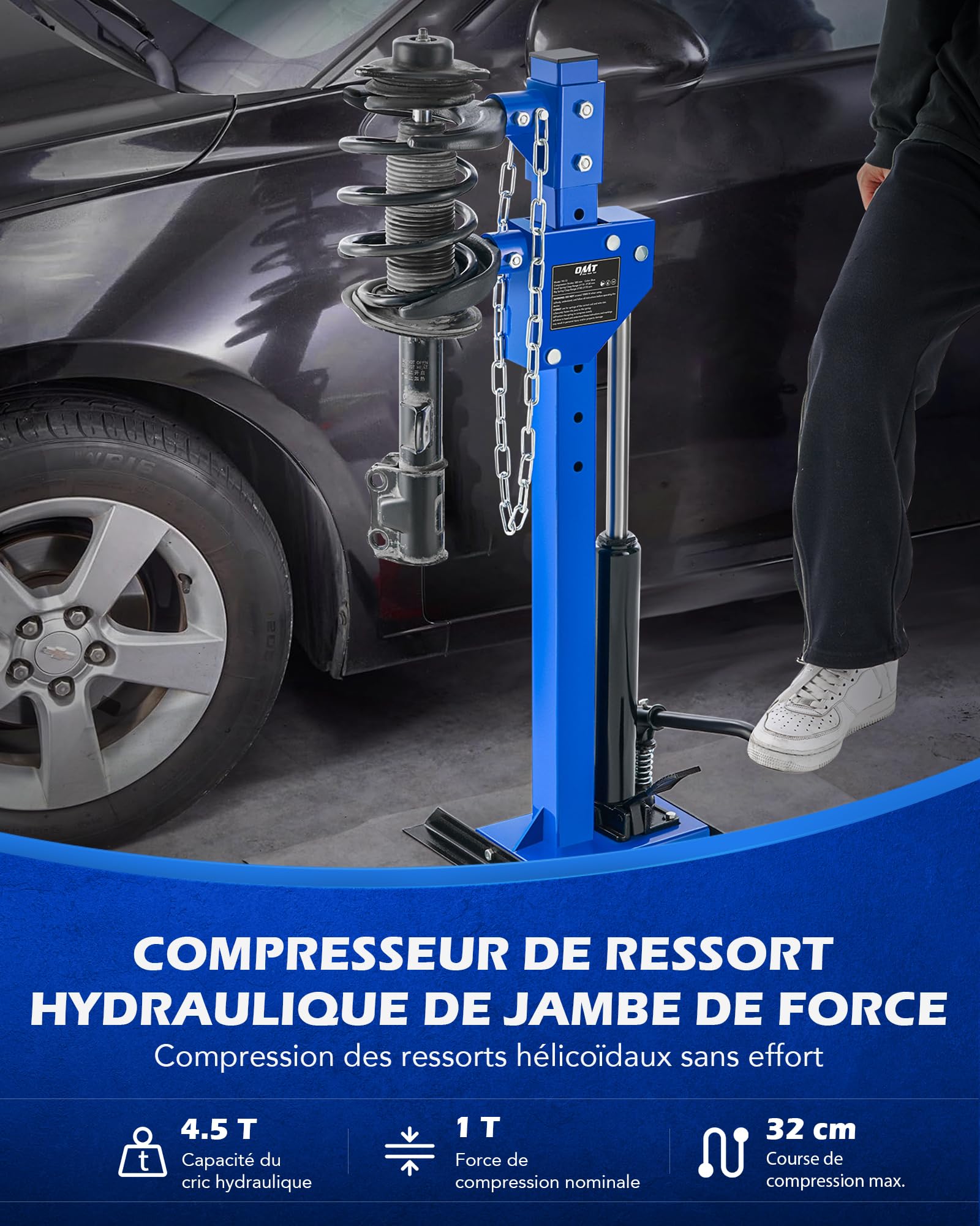 Orion Motor Tech Compresseur de Ressort Amortisseur Hydraulique Force de Compression 1 Tonne Capacité 4,5 Tonnes de Vérin Hydraulique avec 4 Pinces à Ressort pour Voitures Camions SUVs
