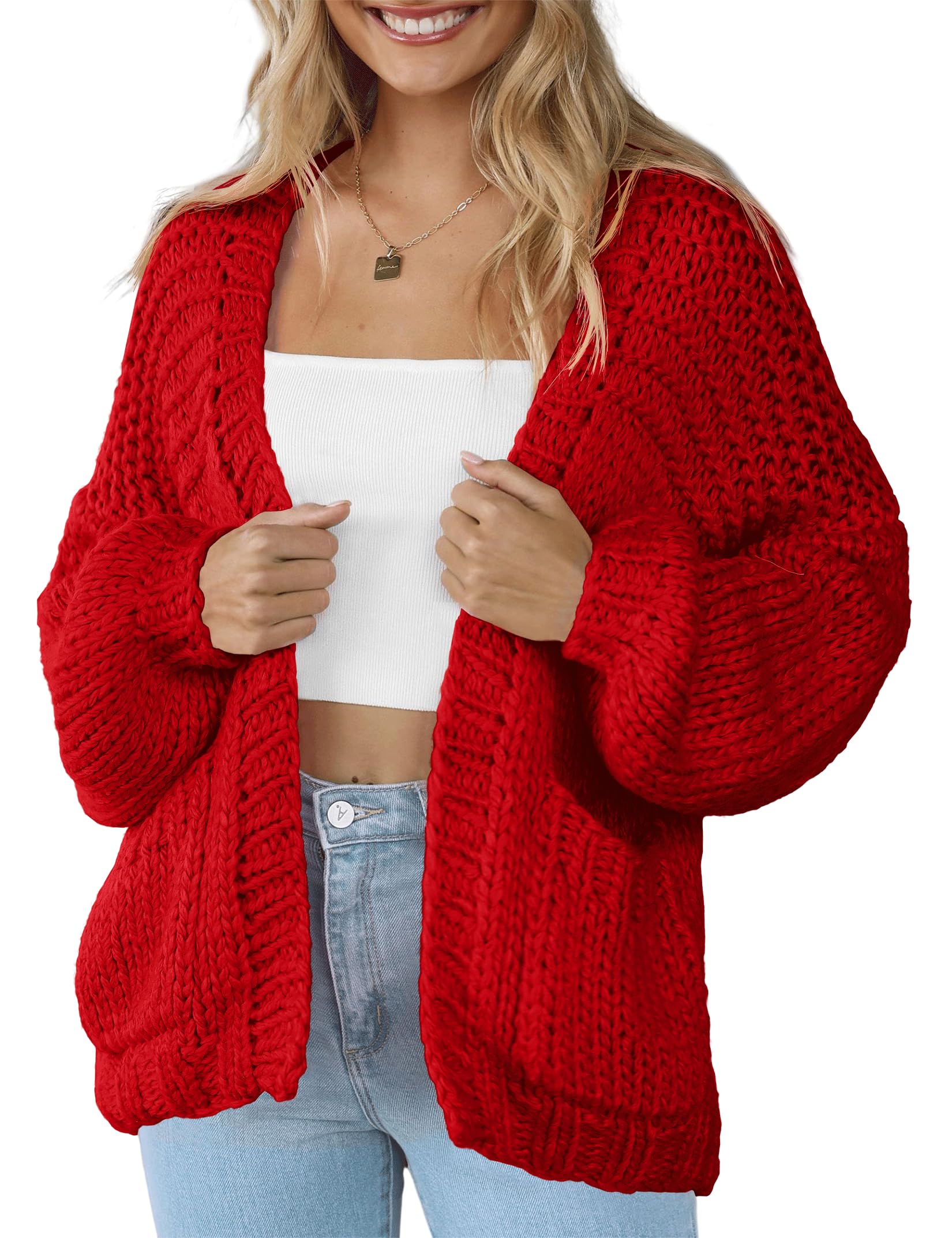Womens Cardigan Soft Pocketed Long Sleeves Casual Knitted Open Front Cardigans Lightweight Sweaters