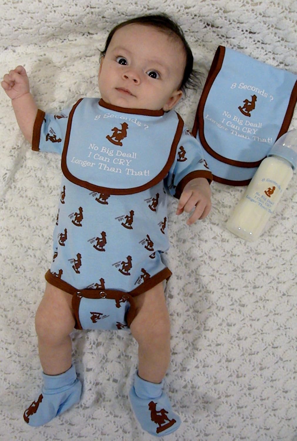 River's Edge 5-Piece Baby Onsey, Bib, Pad, Booties, and Bottle Combo Pack (Western Blue, 0-6 Months)