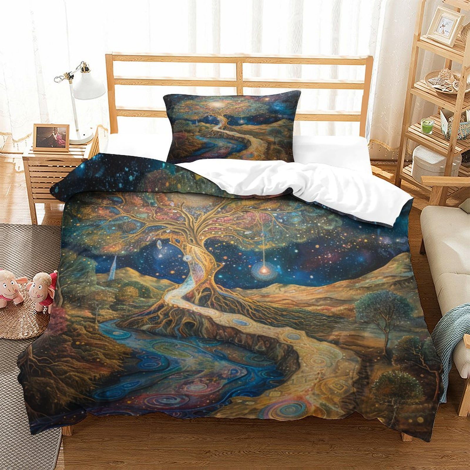 P1S9U7W5Y Starry Tree 3D Printed Microfiber Duvet Cover Set 3pcs Dream Forest Bedding Set Single