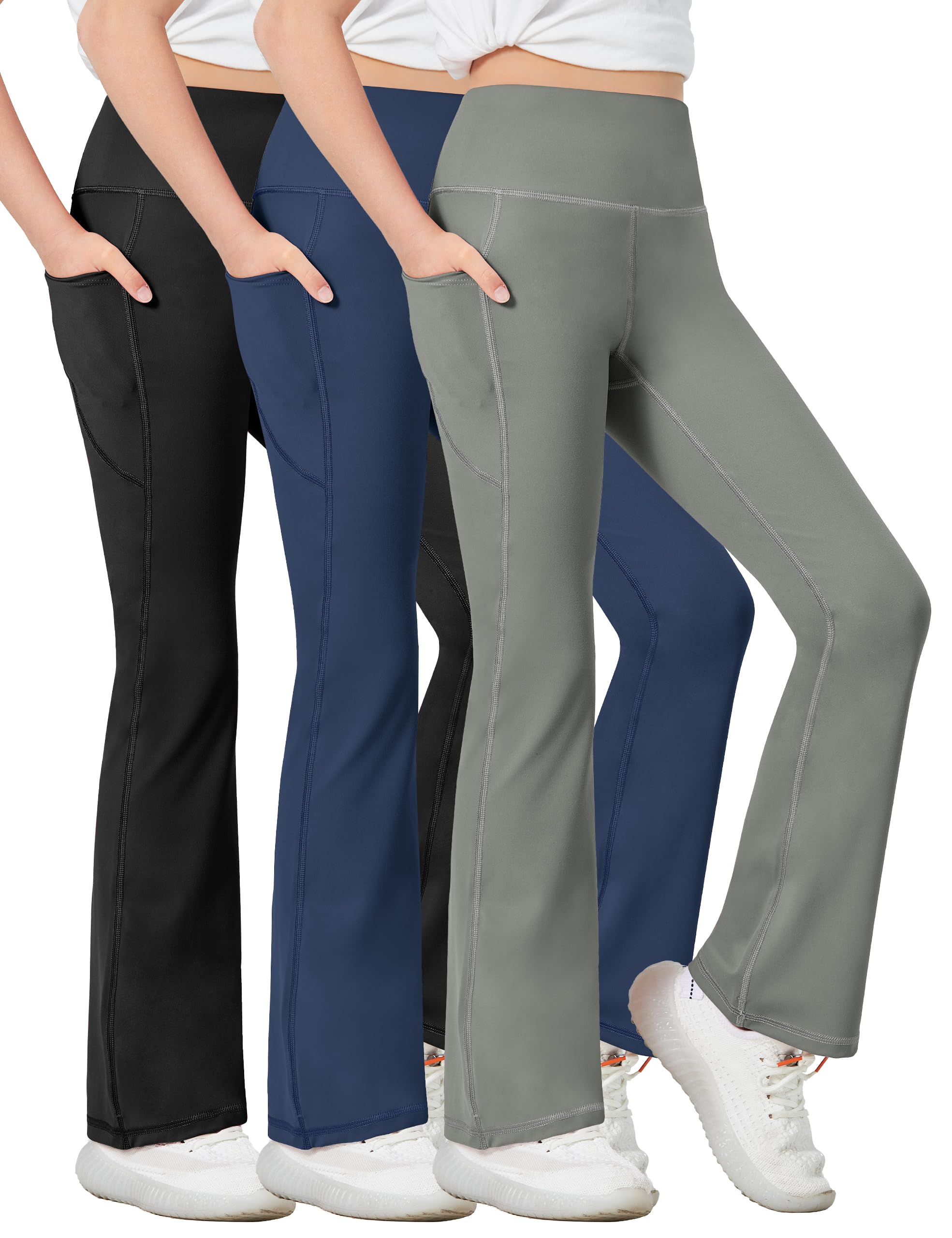 Desol Schlaghose Mädchen mit Hoher Taille, Bootcut Flared Leggings Mädchen mit 2 Taschen, Sporthose für Yoga, Tanz, Laufen