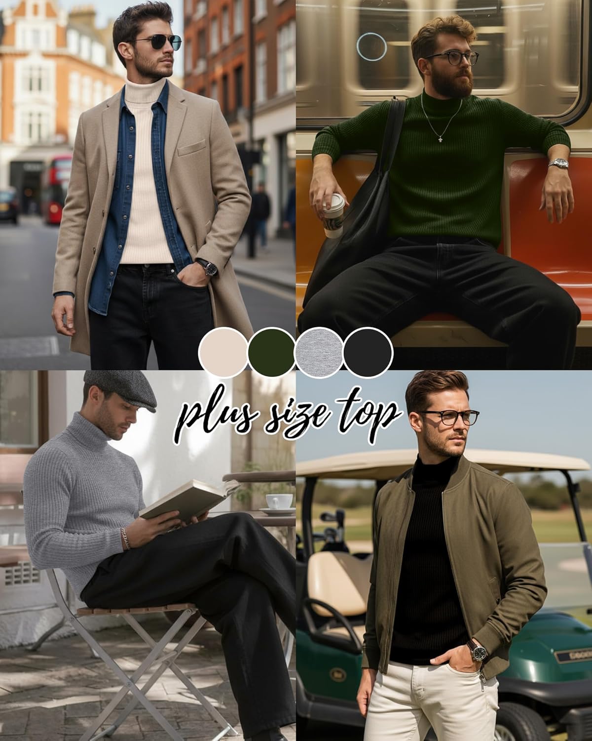 4 Pack Men's Turtleneck Long Sleeve Shirts Cotton Ribbed Sweater Mock Neck Pullover Casual Tops Slim Fit Layer - Image 2