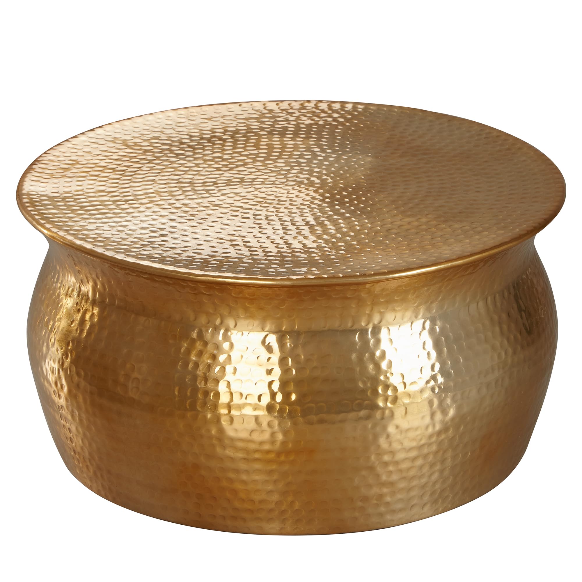 FineBuy Tavolino Salotto Metallo 60x30,5x60 cm Tavolino da Esterno Oro Martellato | Tavolo da Soggiorno Rotondo | Design Tavolino Moderno