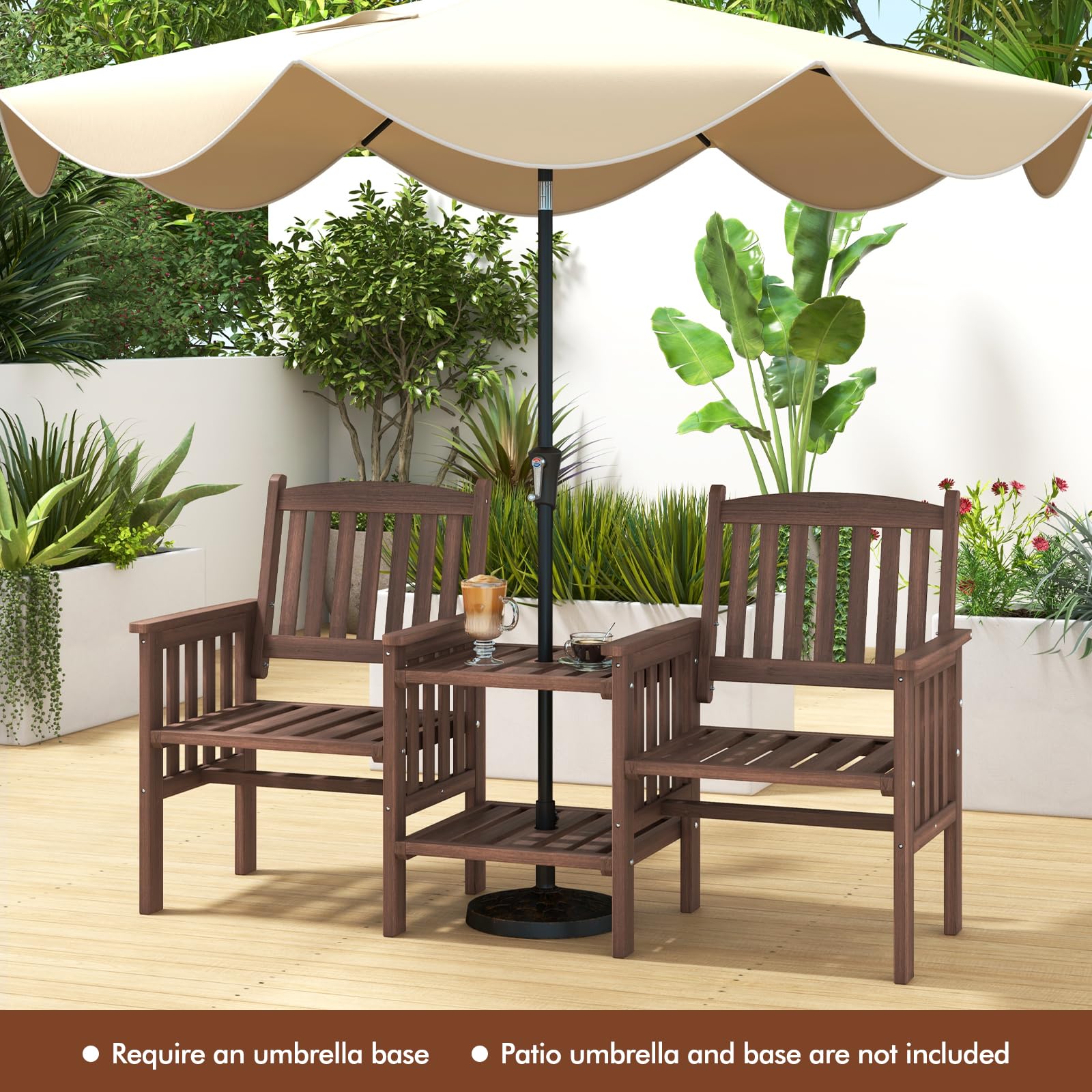 2 seat patio umbrella chair Amazon.com : Tangkula Outdoor Fir Wood Loveseat with 2-Tier Side Table and  Umbrella Hole, 2-Seater Patio Garden Bench with Armrests and Slatted Seats,  Outdoor Table and Chairs Set for Porch and Balcony :