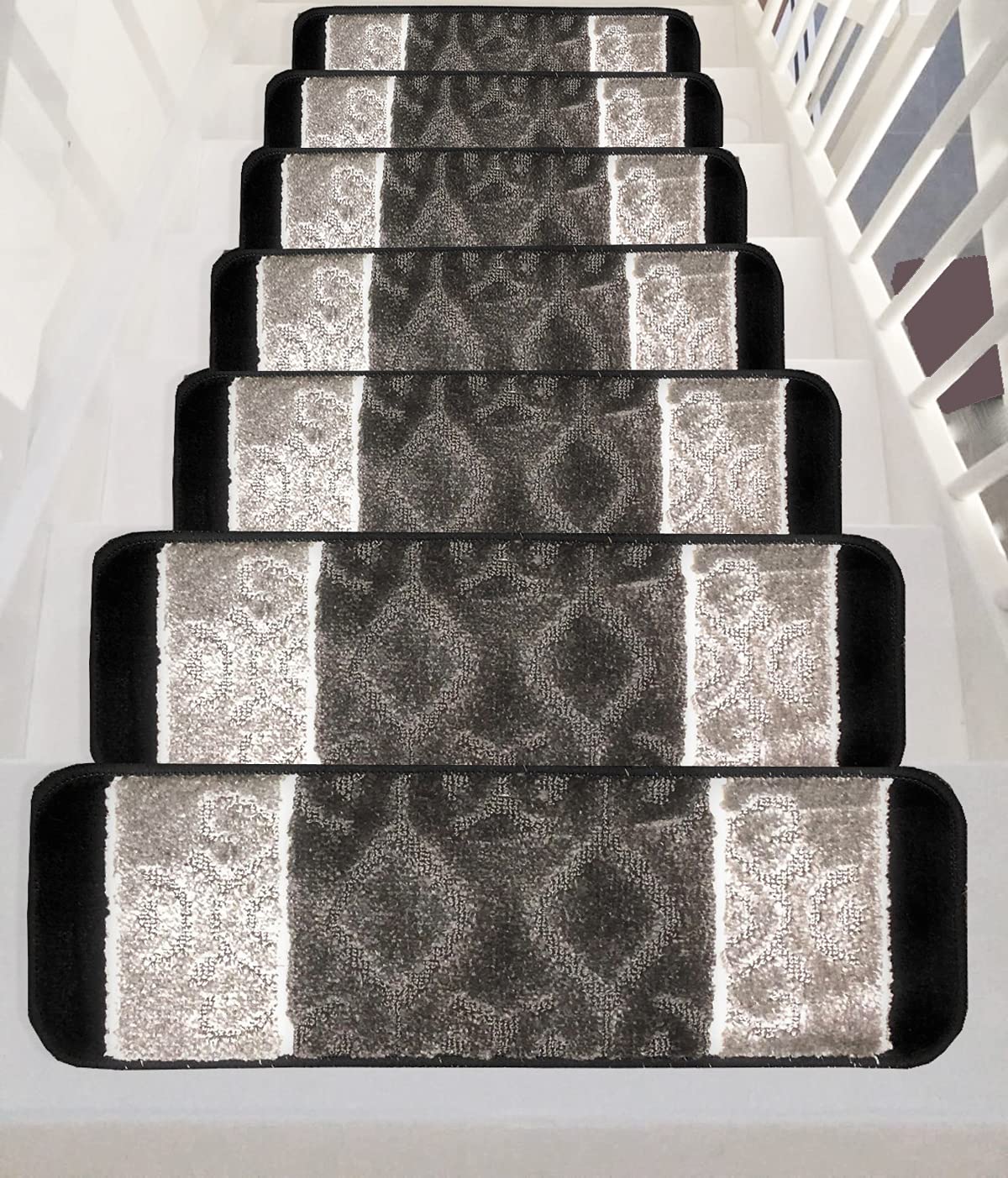 Gloria Rug High Pile Skid-Resistant Rubber Backing Gripper Non-Slip Carpet Stair Treads - Washable Stair Mat Area Rug (Set of 7), 8.5" x 26" (2208 Gray)