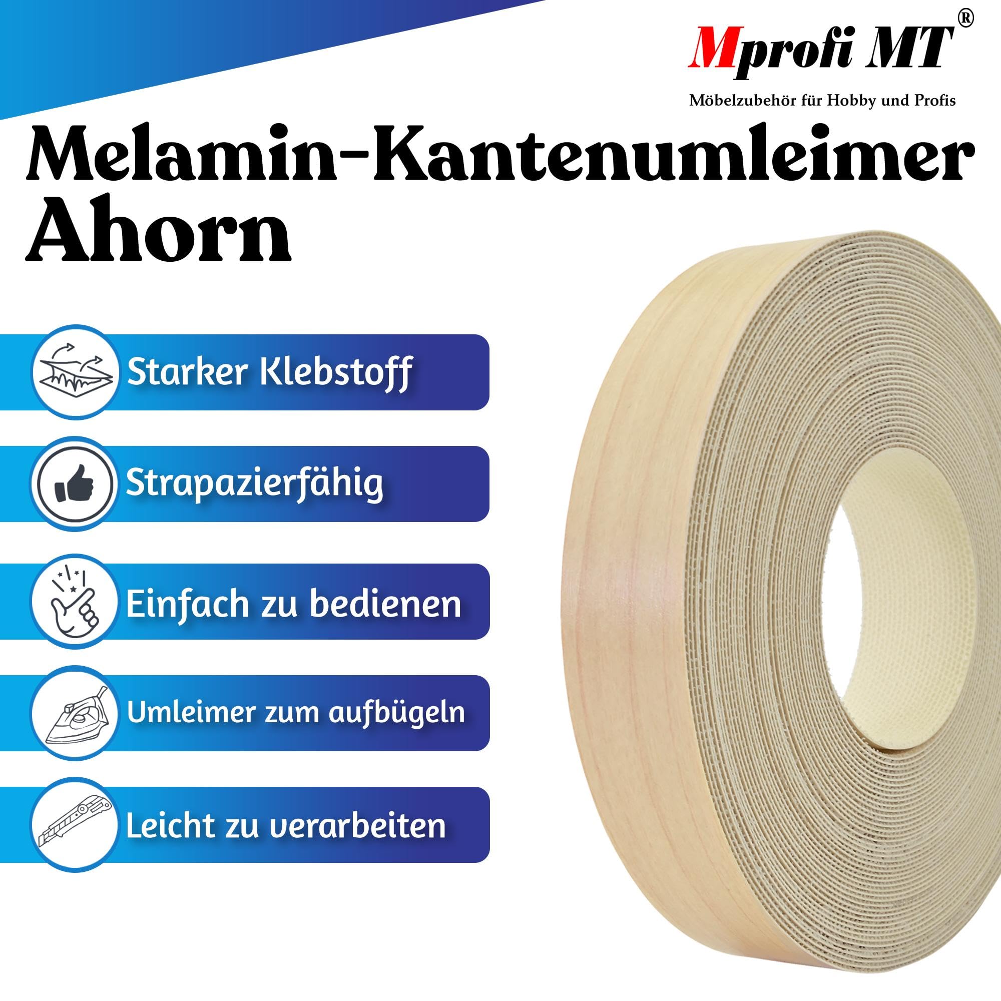 Kantenumleimer Melamin 45mm x 5m mit Schmelzkleber in Nussbaum oder