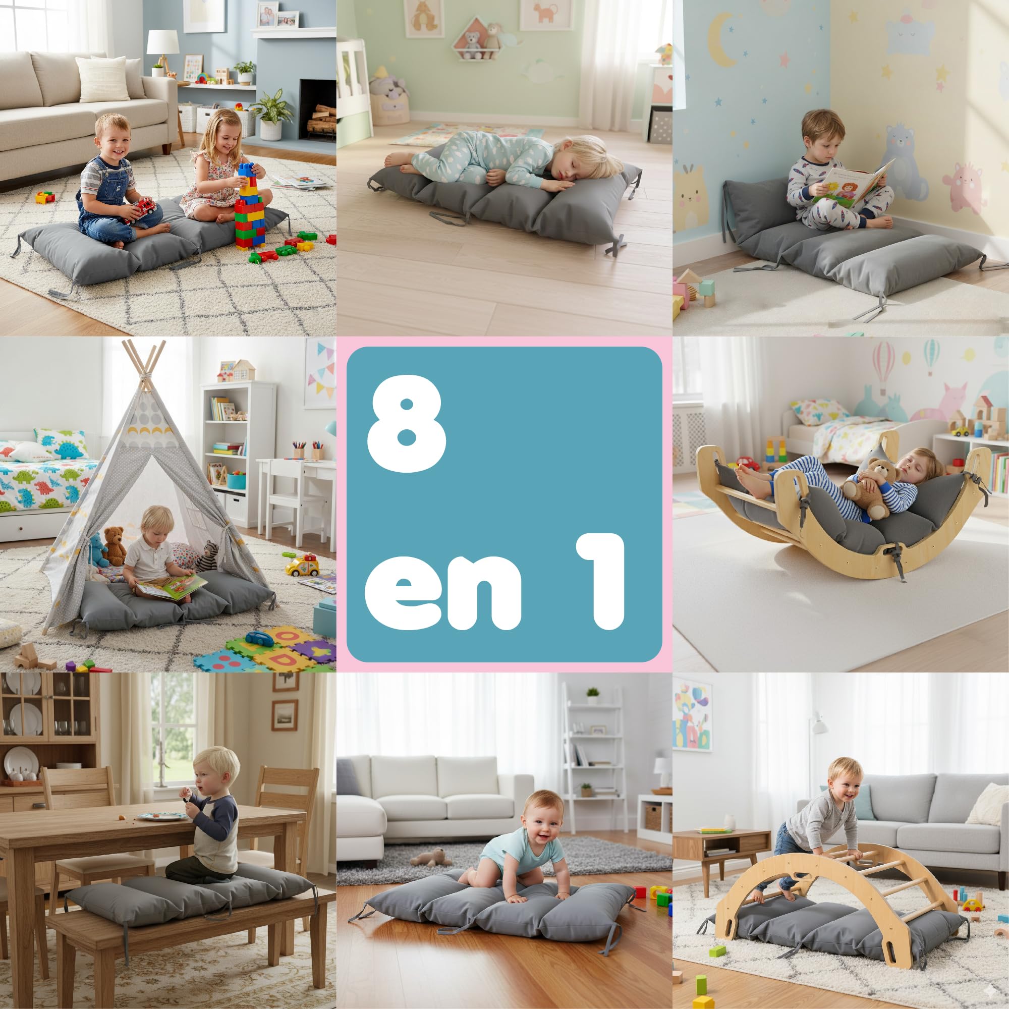 COSYLAND Coussin et Matelas Confortable pour Enfants – Arche Montessori et Arche d’Escalade Bébé – Tapis de Sol Sécurisé pour Aire de Jeux Intérieure – Gris
