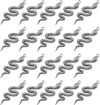 20PCS Snake-shape Charms Pendants Accessory Mixed Smooth Metal Charms for DIY Jewelry Making and Crafting, Ancient Silver