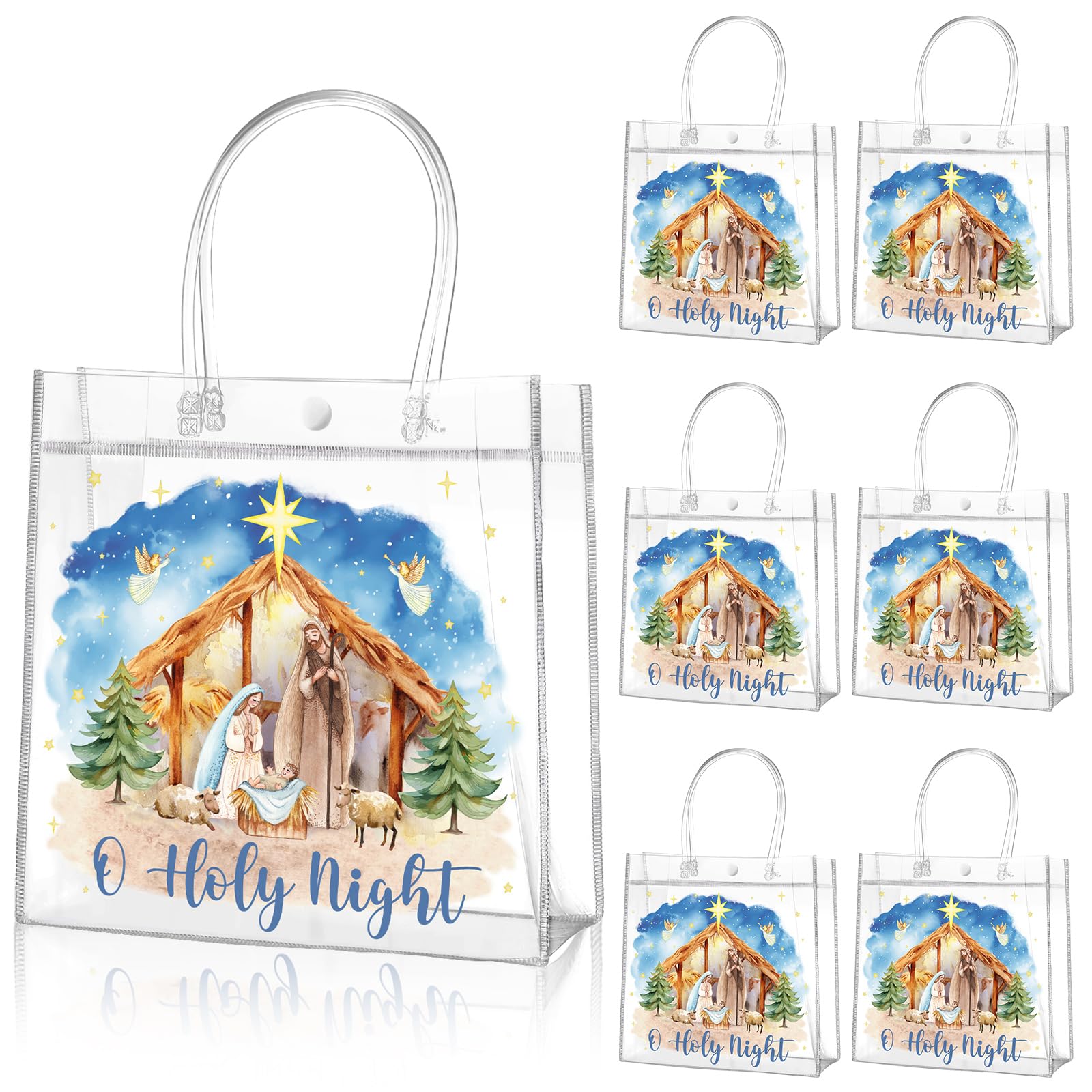 Aliceset 20 Pcs Christmas Nativity Gift Bags with Handles Clear Christian