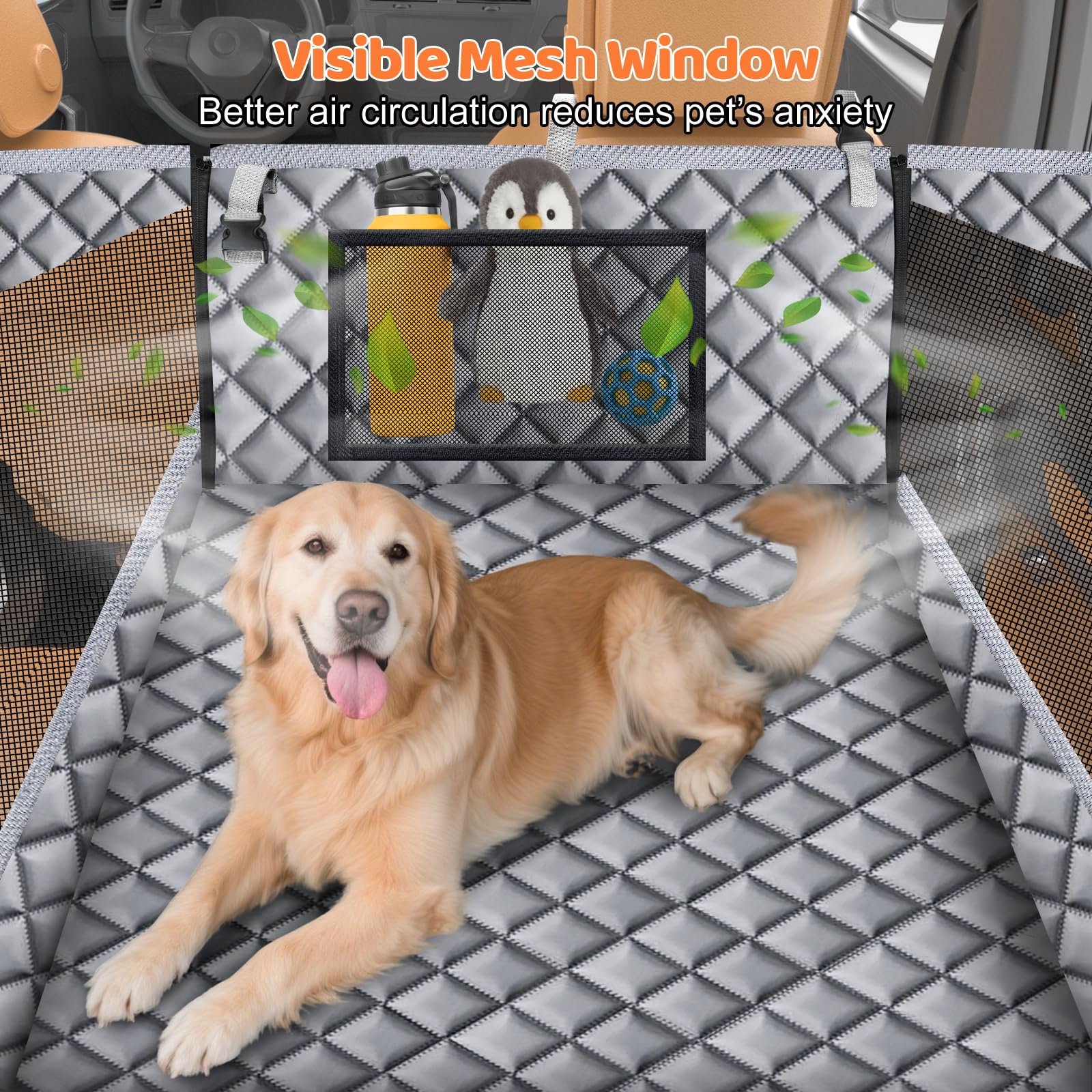 URPOWER Hard Bottom Dog Car Seat for Back Seat, Waterproof Hammock view 7