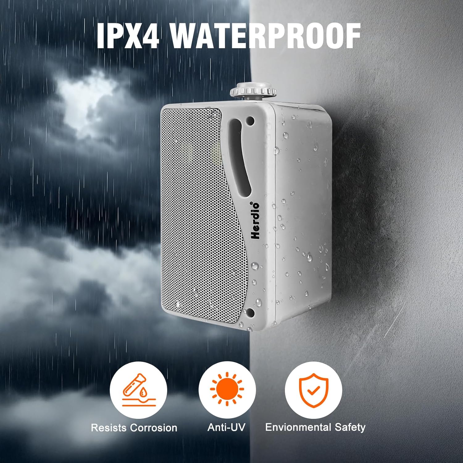 Herdio 3.5 Inch Passive Outdoor Speakers Wired Waterproof Wall Mount Speakers with 400W Superior Sound, All-Weather Durability, for Home Patio Garden Marine Boat Garage Indoor,4-Pack White - Image 5