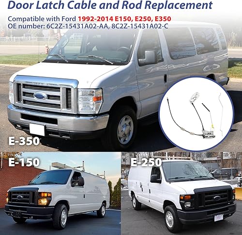 Miniatura 3 de Pestillo de puerta para Ford E150 E250 E350, pestillo de puerta trasera derecha con cable y varilla para reparación de camiones Ford, OE