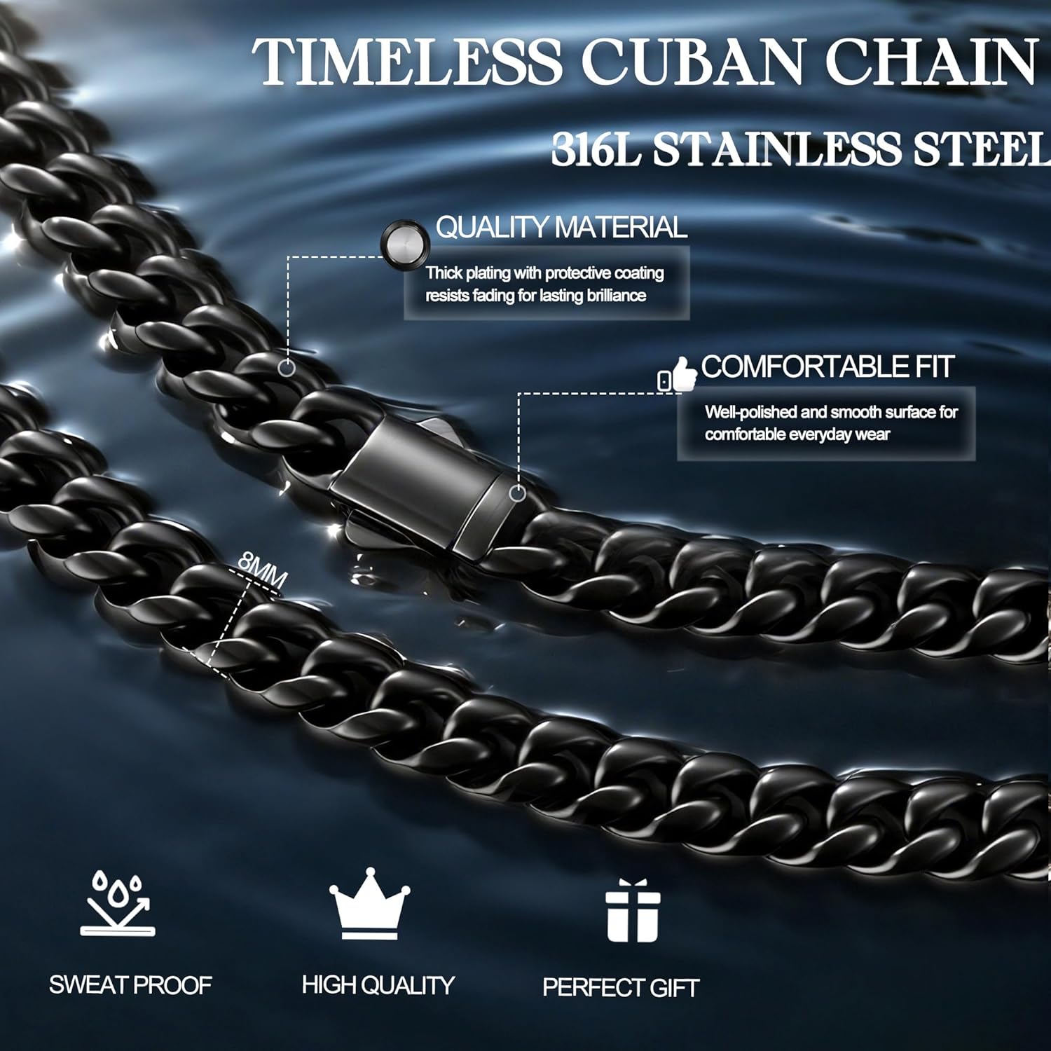 Gold Cuban Link Chain for Men Mens Stainless Steel Miami Curb Chains Necklace 5/8mm Thick Real Gold/Silver/Black Plated Diamond Cut Non-Tarnish Jewelry Trendy Christmas Gifts 18-26 Inch - Image 3