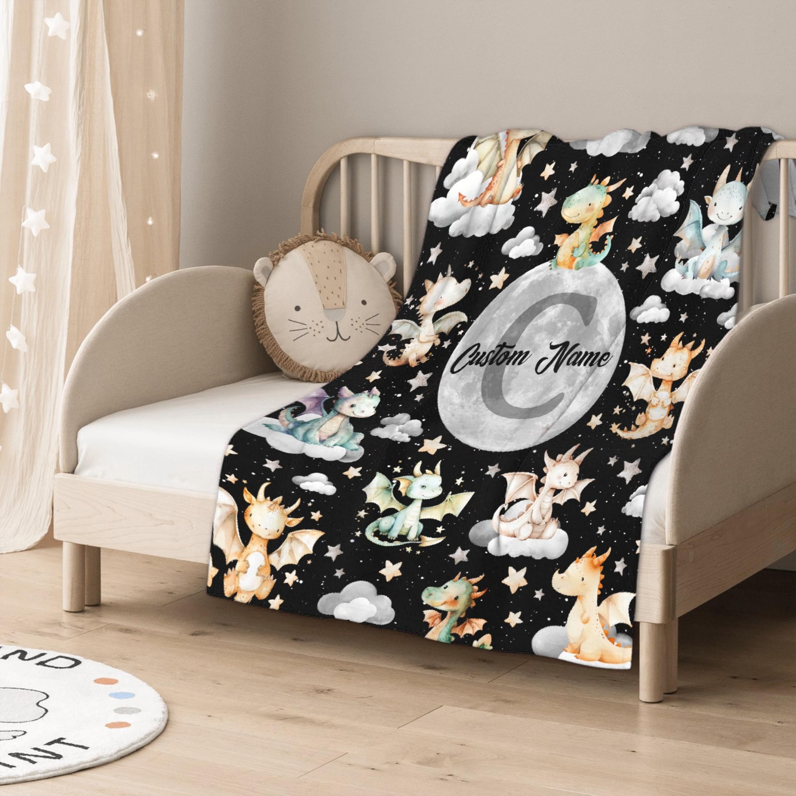 Personalized Custom Dragon Baby Blanket with Name - Swaddle Blanket for Toddlers, Infants, Kids, Newborns - Nursery Stroller Crib Decor Throw - Birthday Gift