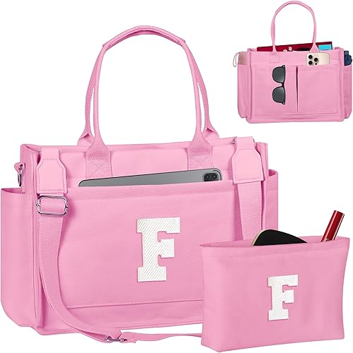 Miniatura 88 de Easter Basket Stuffers, Initial Tote Bag with Makeup Bag, Birthday Gifts for Women, Teen Girl Gifts Trendy Stuff Beige,Negro