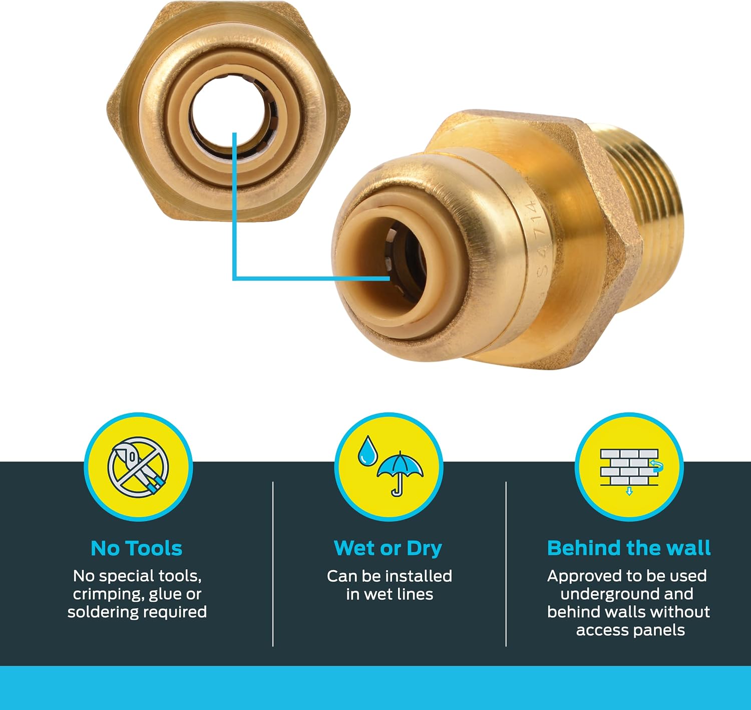 SharkBite 1/4 Inch x 1/2 Inch MNPT Reducing Adapter, Push to Connect Brass Plumbing Fitting, PEX Pipe, Copper, CPVC, PE-RT, HDPE, U110LFA