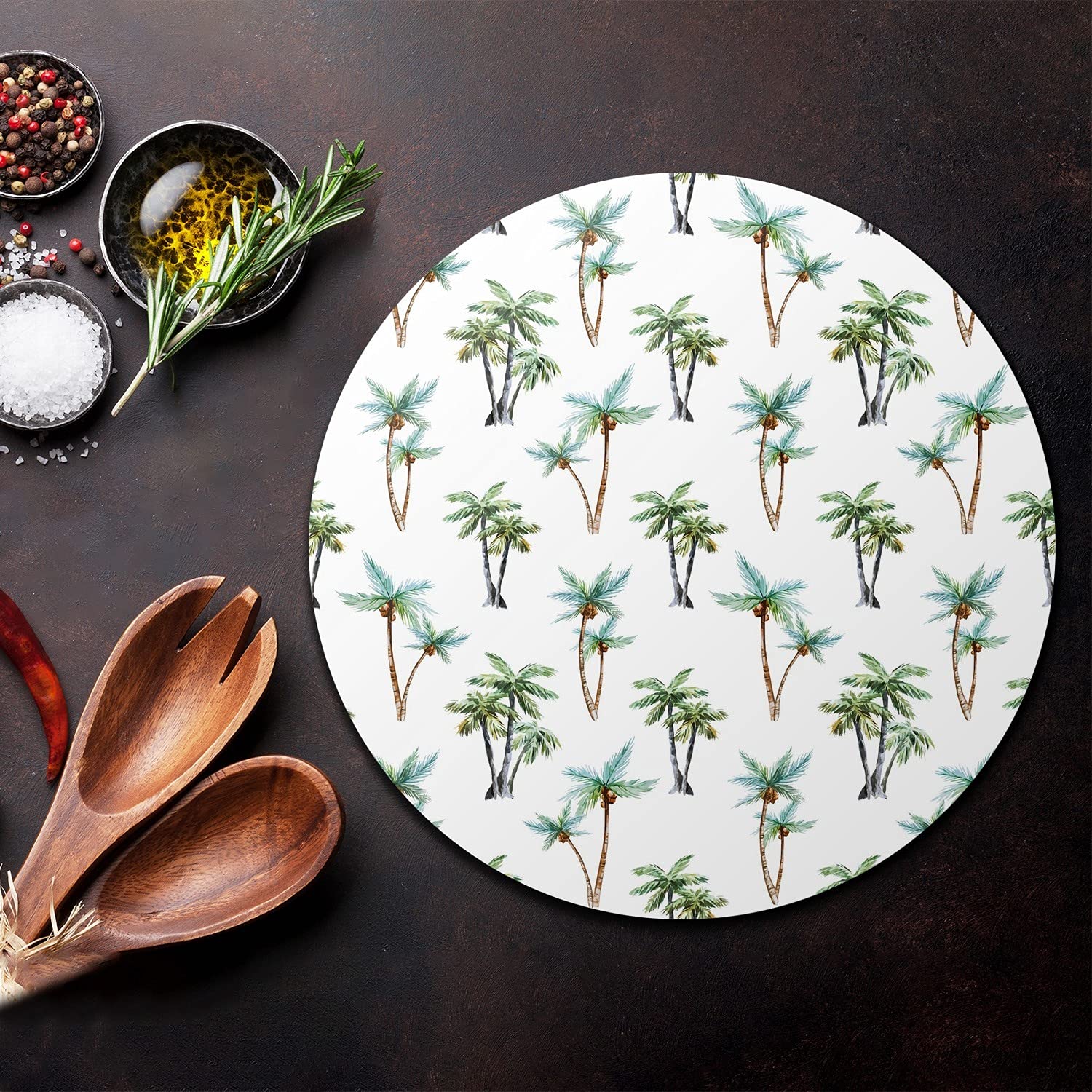 Coloray Glas Schneidebrett 40cm Herdabdeckplatte Servieren von Speisen Spritzschutz Glasabdeckplatte Gehärtetes Glas Induktionsherdabdeckung - Palms Natur Palms Paradies