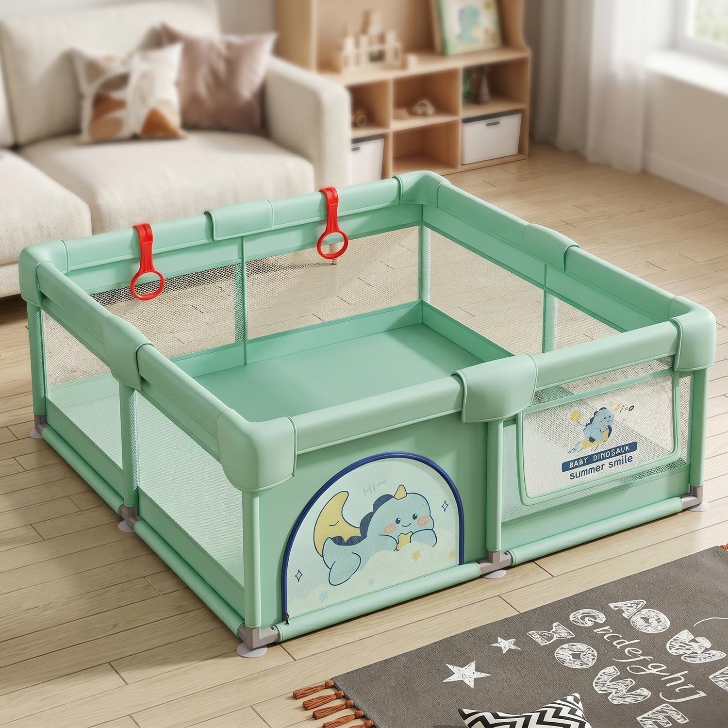 StarAndDaisy Play Pen for Baby for 0-5 Years 120 x 120 cm Baby Play Area Indoor Setup with Safety Lock & Anti-Fall Grasp System | Breathable Play Pen for Kids Indoor - Green-image-35