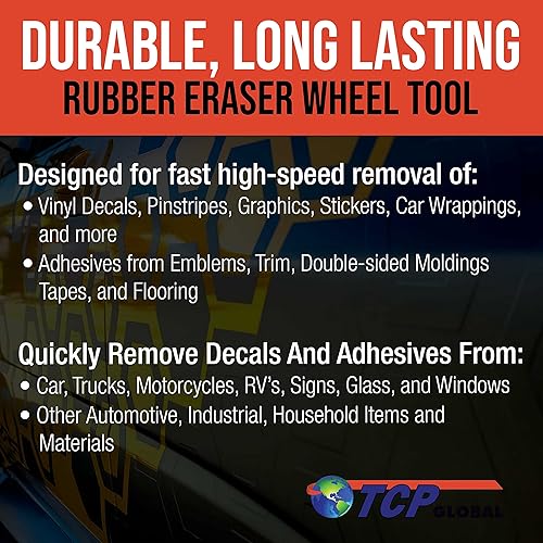 Miniatura 4 de TCP Global Rueda de goma con adaptador de taladro herramienta de eliminación de adhesivos elimina calcomanías de vinilo rayas calcomanías cinta