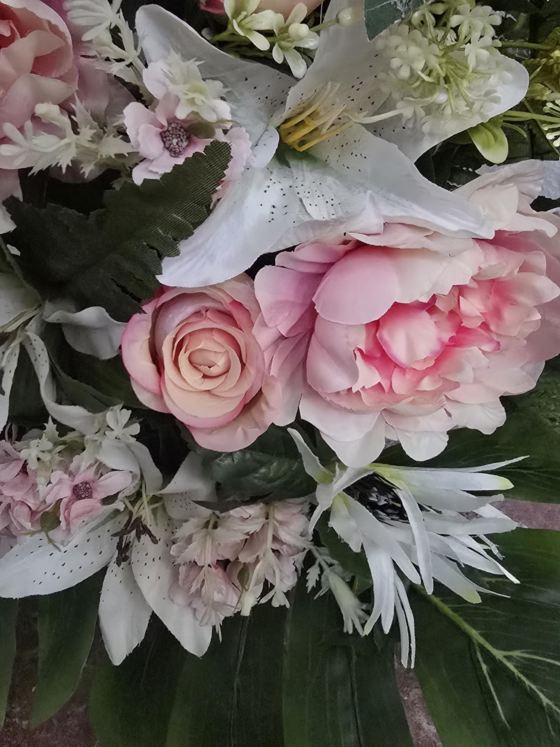 Centro de flores artificiales para cementerio iglesias bodas centro de flores para los santos rosa y blanco 75x55 cm