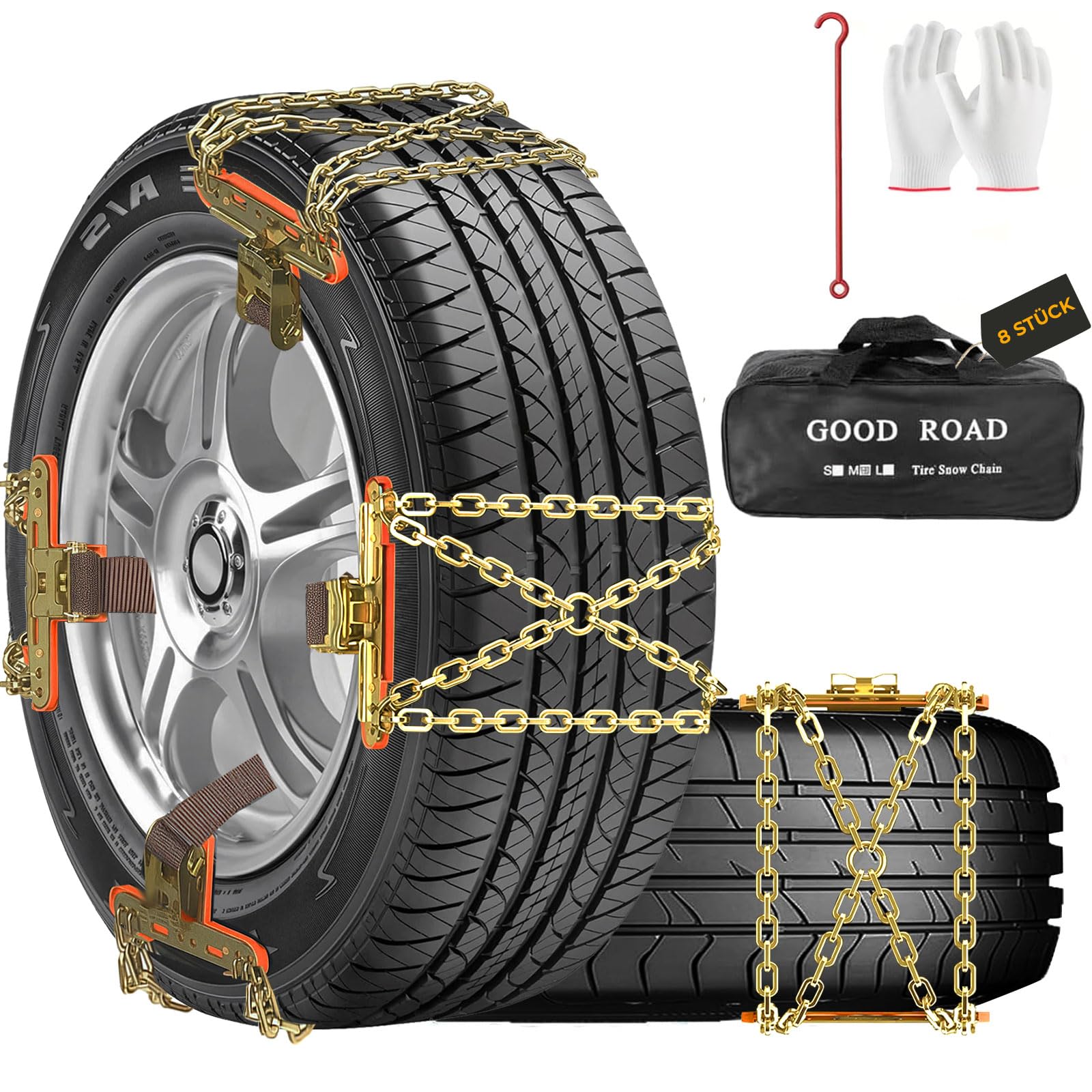 8 Pièces Chaines Neige Voiture Universel, Chaînes Voiture Anti-Dérapant, Chaînes De Neige Type pour voiture, SUV, camions - Pour 195 205 215 225 235 245 50/55/60/65 R15 R16 R17 R18