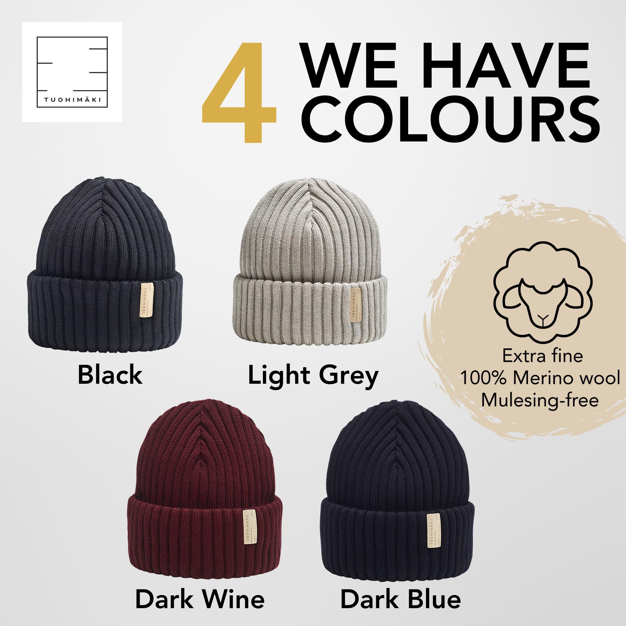 Gorro de Lana Merino para Mujer, 100% Lana Merino Extrafina, sin Mulesing – Fabricado en Finlandia – Azul Oscuro, Talla Única – Gorro de Invierno Suave y Transpirable