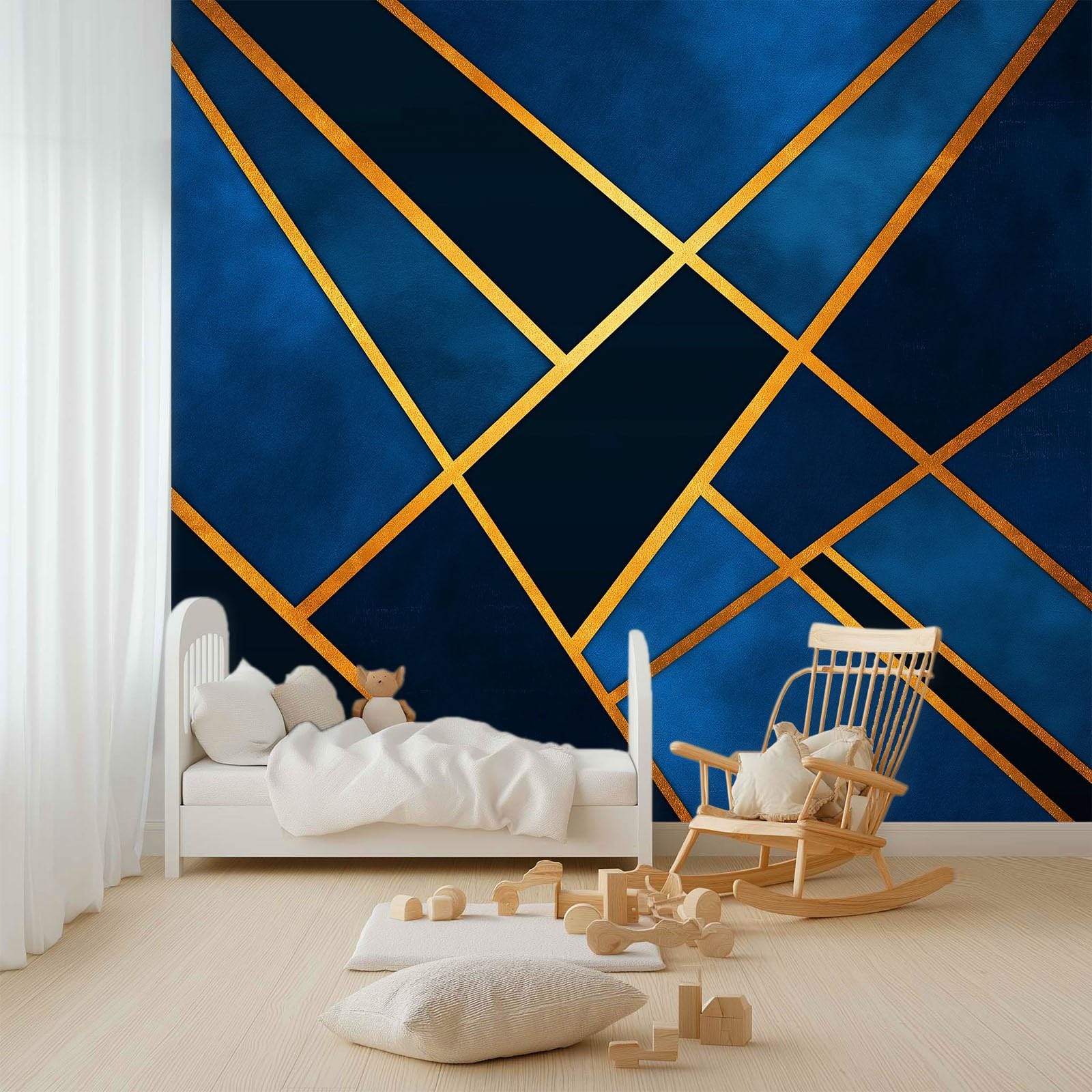Nowoczesna geometryczna tapeta panoramiczna diamentowa kratka 200 x 140 cm wysokiej jakości gobelin ścienny z włókniny - dekoracja ścienna, do pokoju dziecięcego i biura ciemnoniebieski