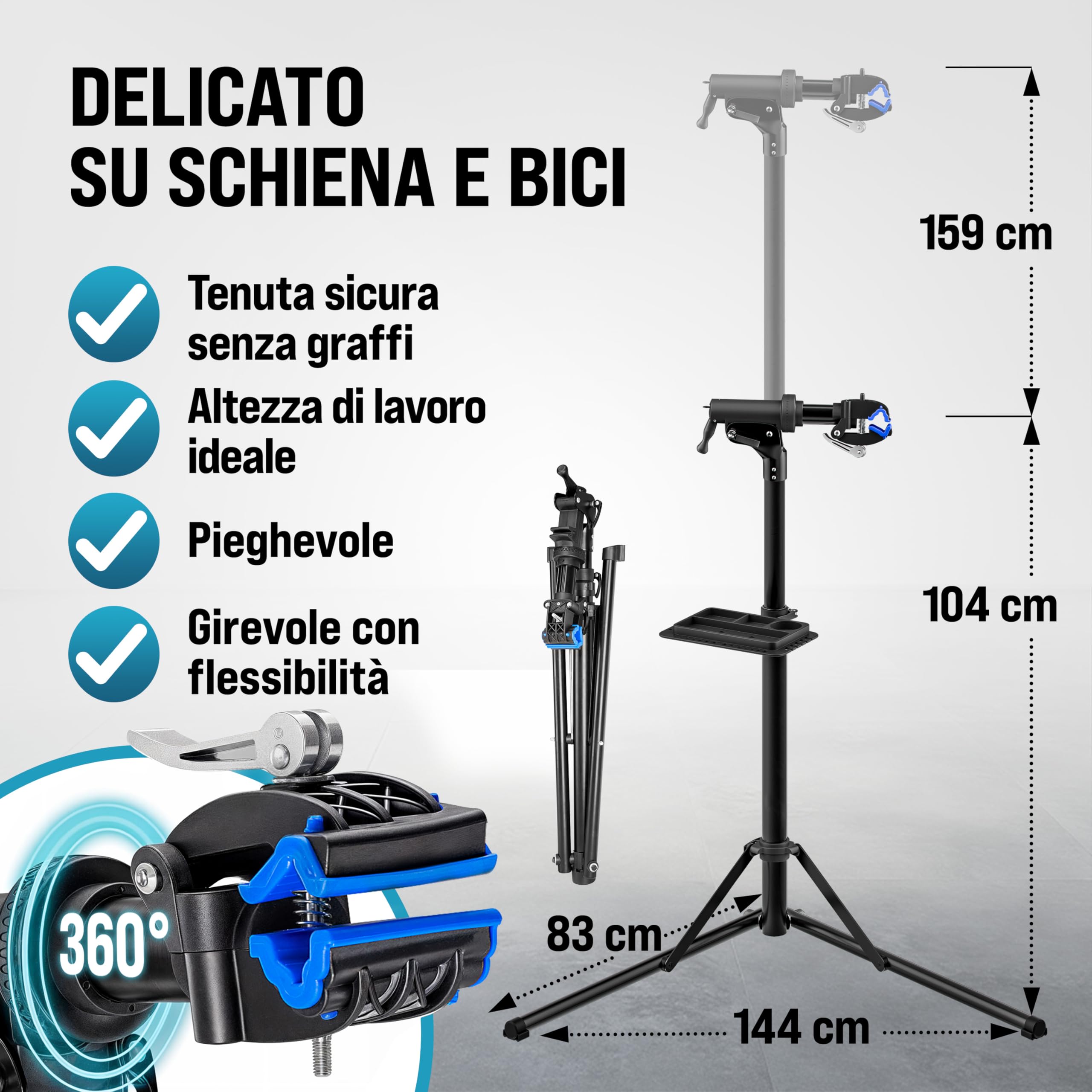 Monzana® Cavalletto Riparazioni Biciclette fino a 50kg Borsa Trasporto Pieghevole Asta Regolabile Montaggio Bici Elettriche E-Bike Officina