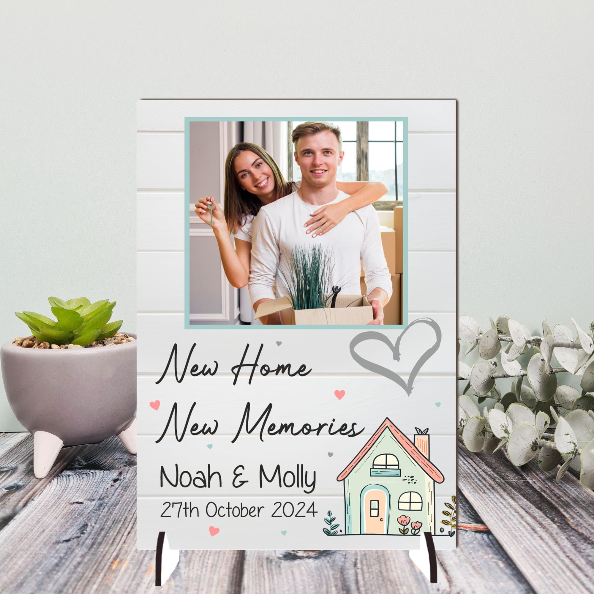 New Home, New Memories - Personalised Plaque with Custom Photo | Housewarming Gift with Family Name and Move-in Date | Keepsake for First Home (Mdf Wood Indoor Use Only, A5 21cm x 15cm) โ image 1