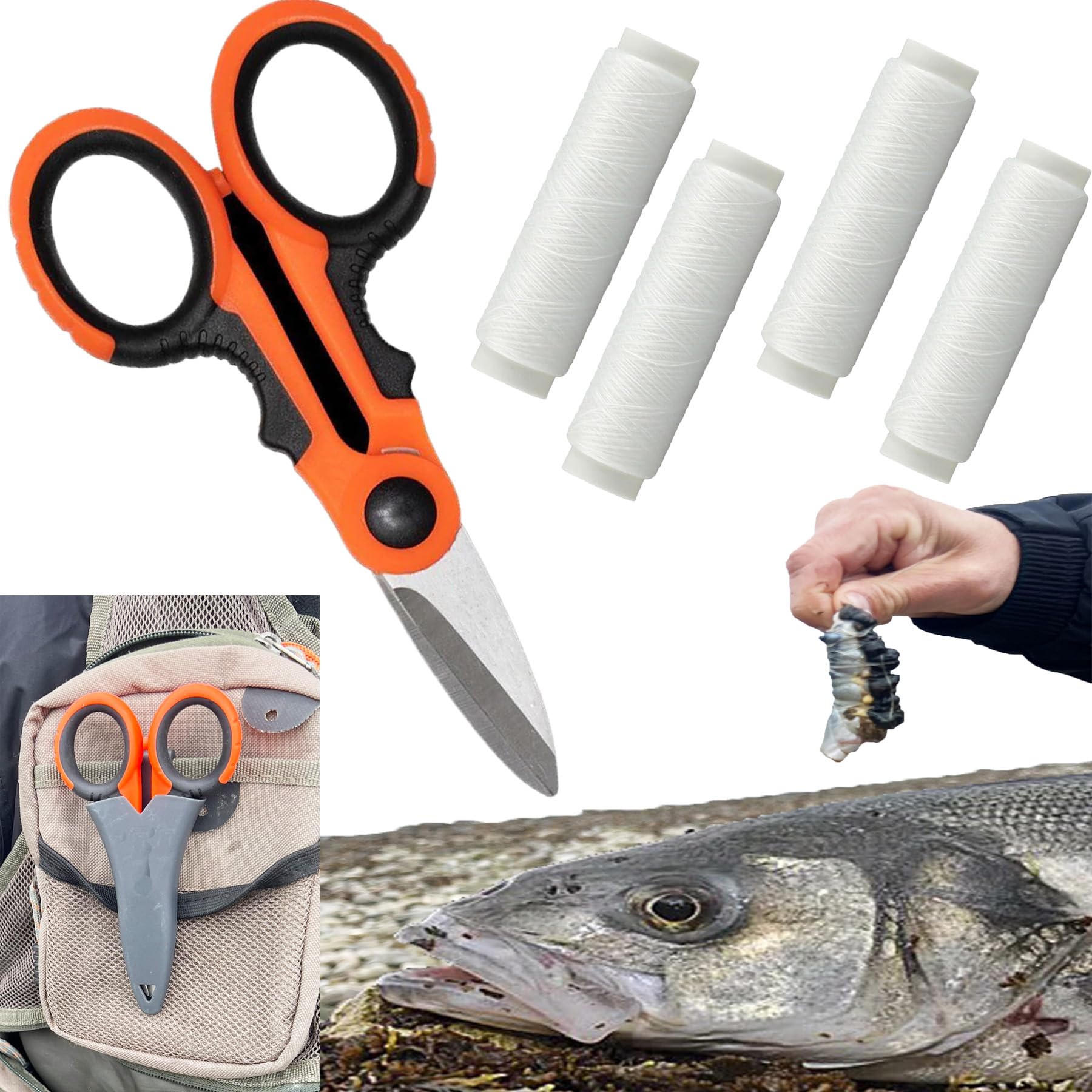 Fish Simple Competition Bait Prep Set, 4x250m Bait Elastic, Micro-Serrated Scissors with Belt Clip