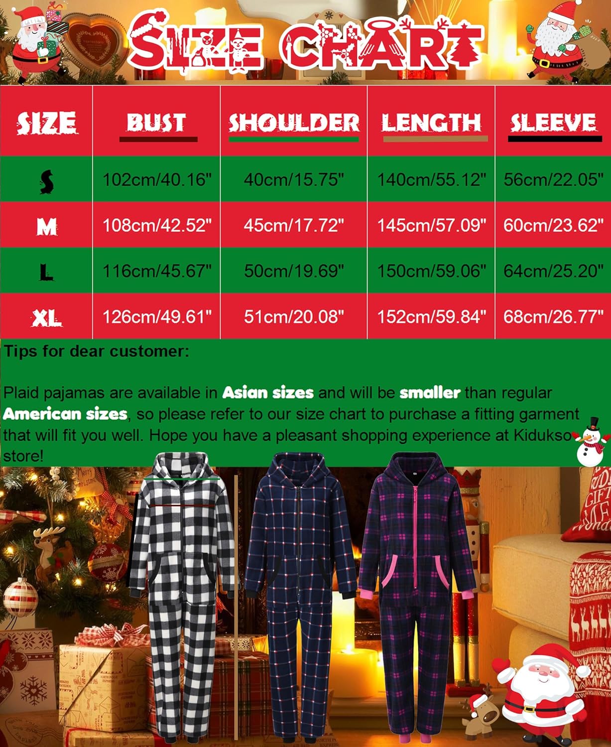 Kidukso Adult Check Onesie Pajamas Comfy Christmas Jumpsuit Zipper Sleepwear Family Matching loungewear for Women Men - Image 6